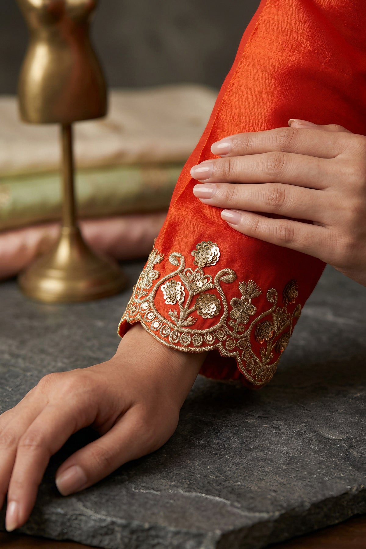 Orange Readymade Embroidered Chinon Palazzo Suit-SAR13343_3_SareeButa.com