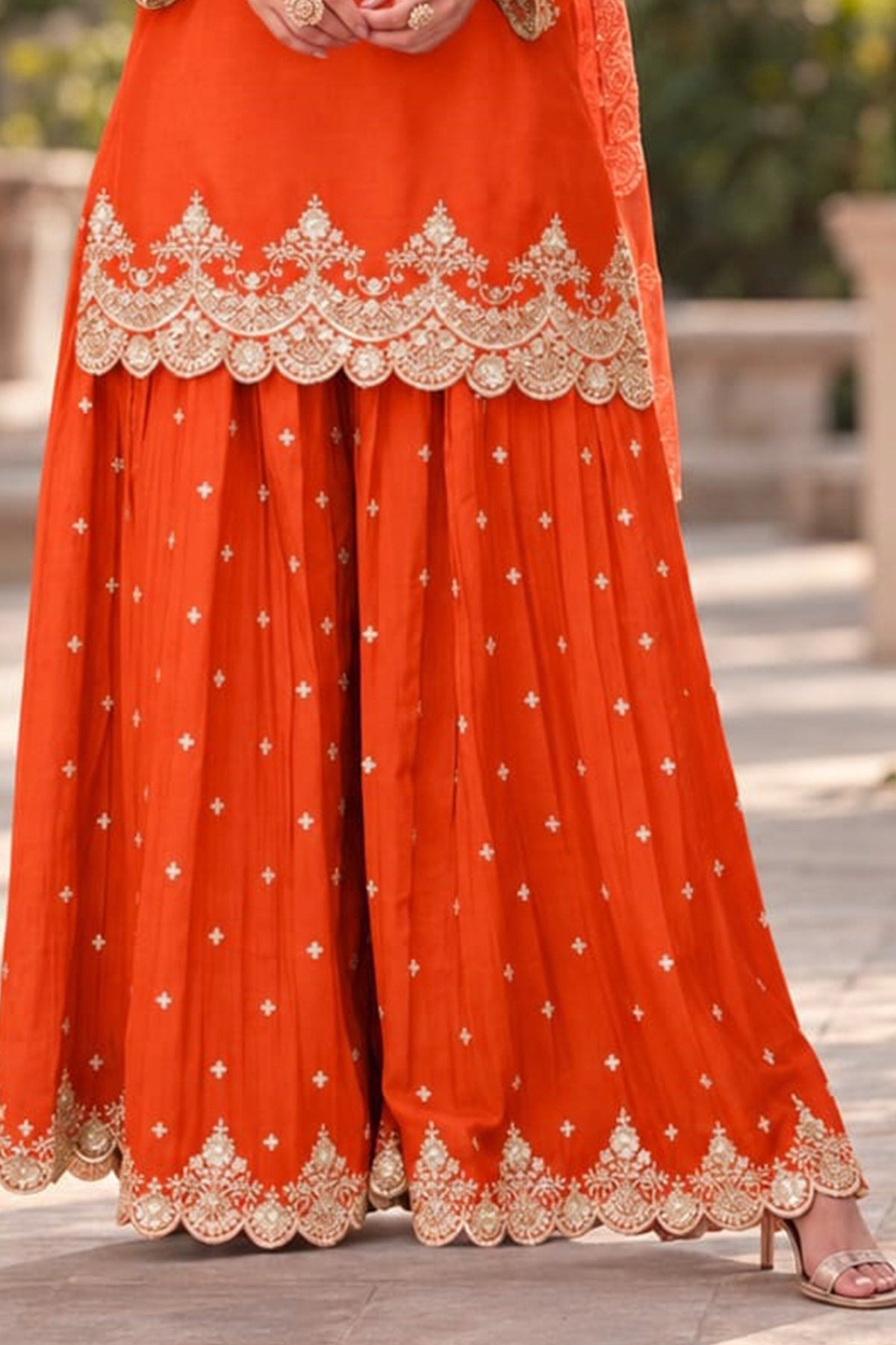 Orange Readymade Embroidered Chinon Palazzo Suit-SAR13343_6_SareeButa.com