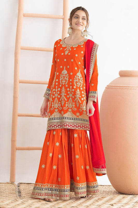 Orange Readymade Embroidered Chinon Sharara Suit-SAR10816_1_SareeButa.com
