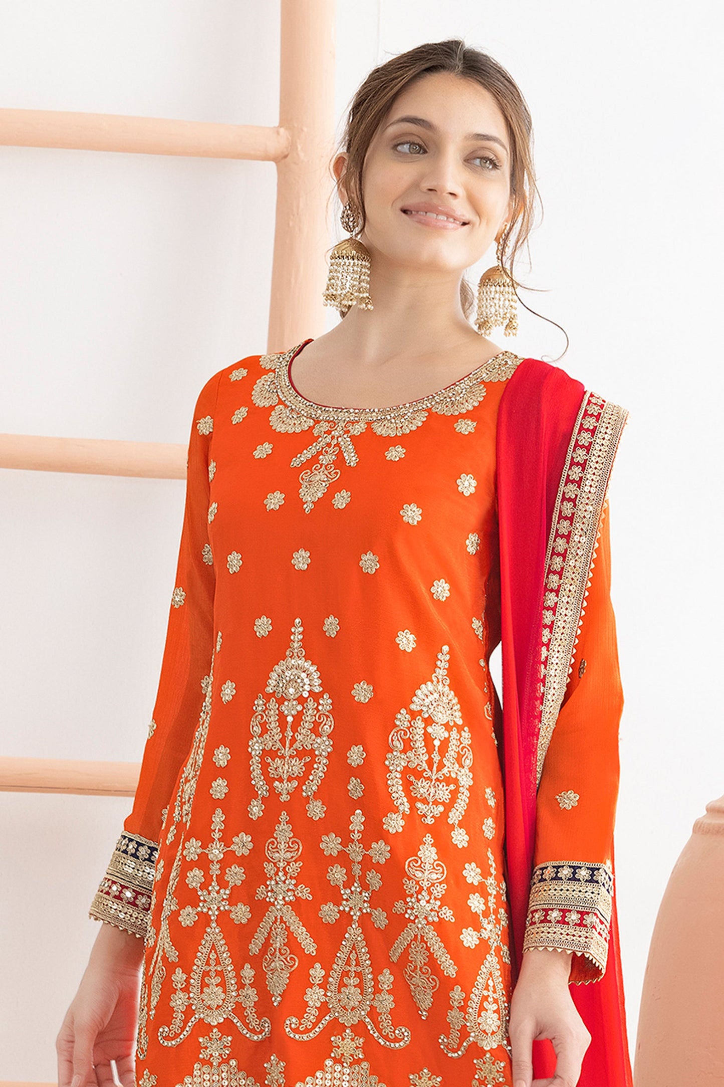 Orange Readymade Embroidered Chinon Sharara Suit-SAR10816_3_SareeButa.com
