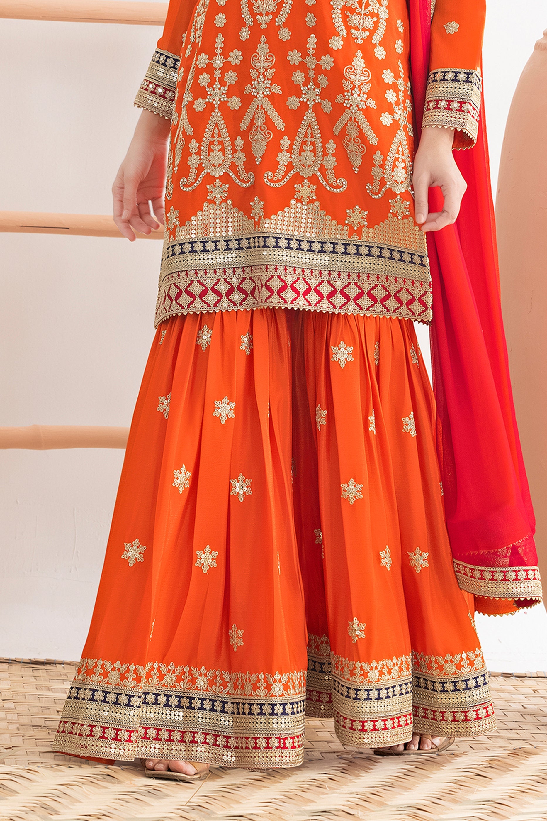 Orange Readymade Embroidered Chinon Sharara Suit-SAR10816_4_SareeButa.com