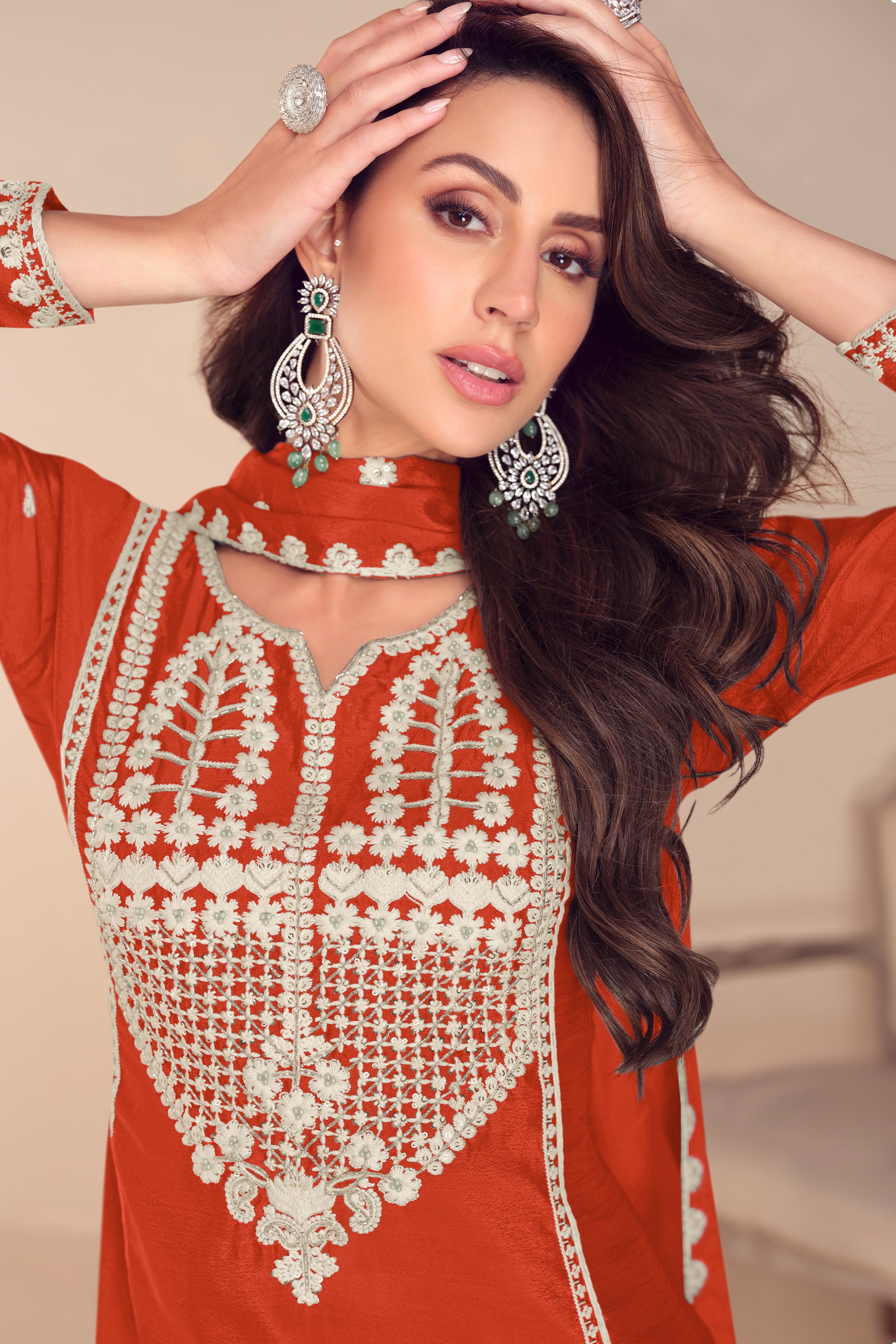 Orange Readymade Embroidered Chinon Sharara Suit-SAR12191_2_SareeButa.com