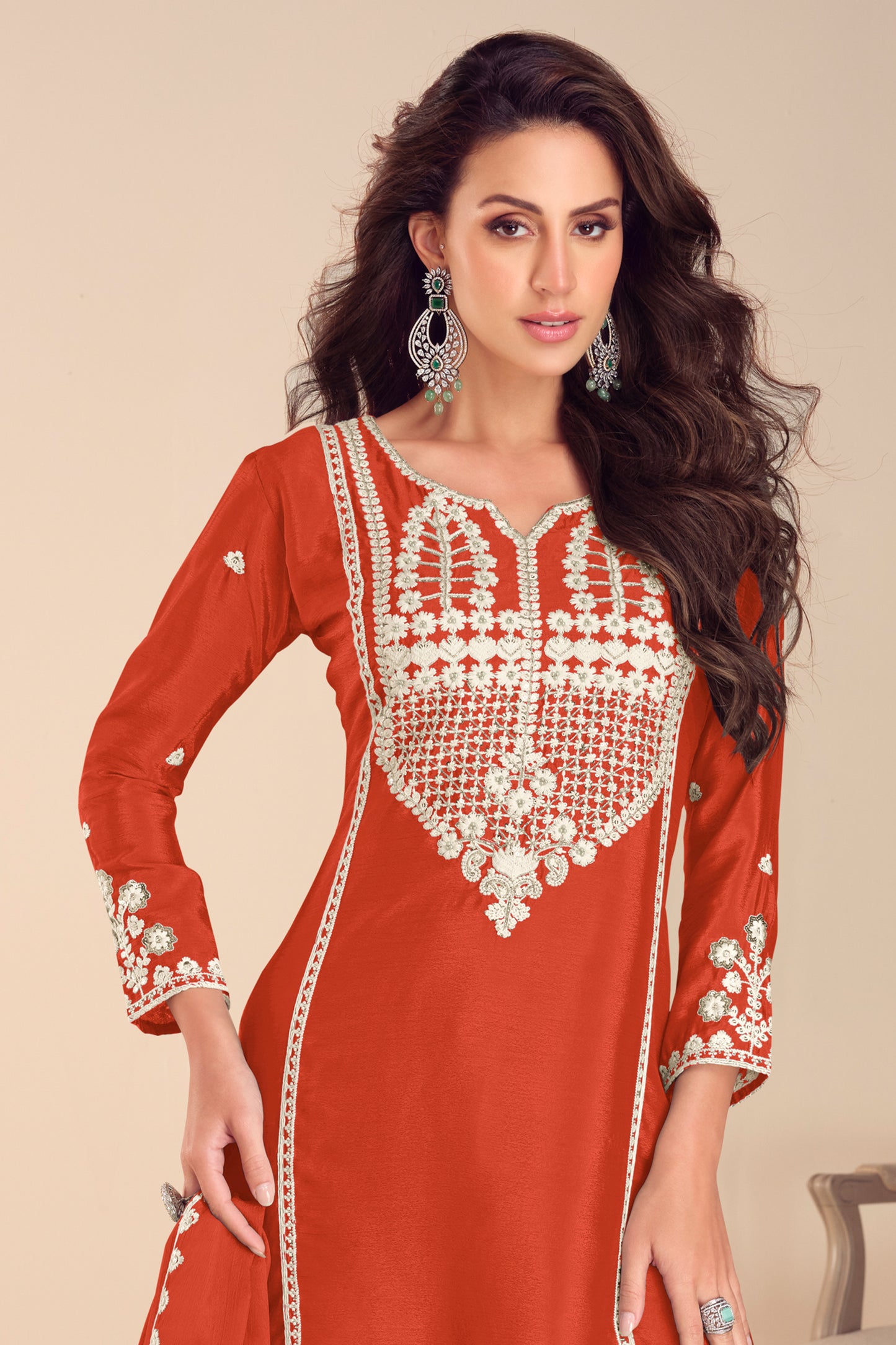 Orange Readymade Embroidered Chinon Sharara Suit-SAR12191_3_SareeButa.com