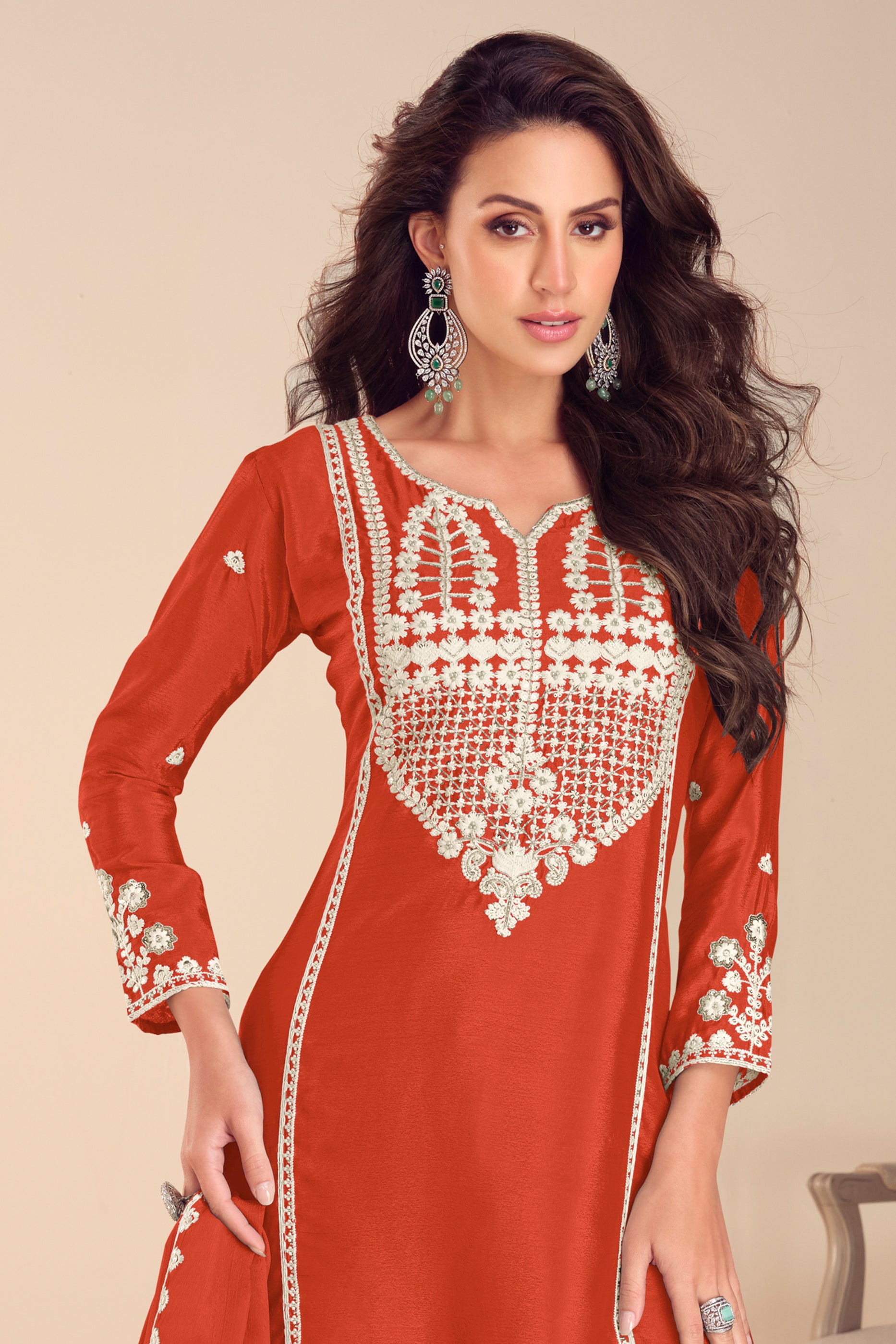 Orange Readymade Embroidered Chinon Sharara Suit-SAR12191_3_SareeButa.com