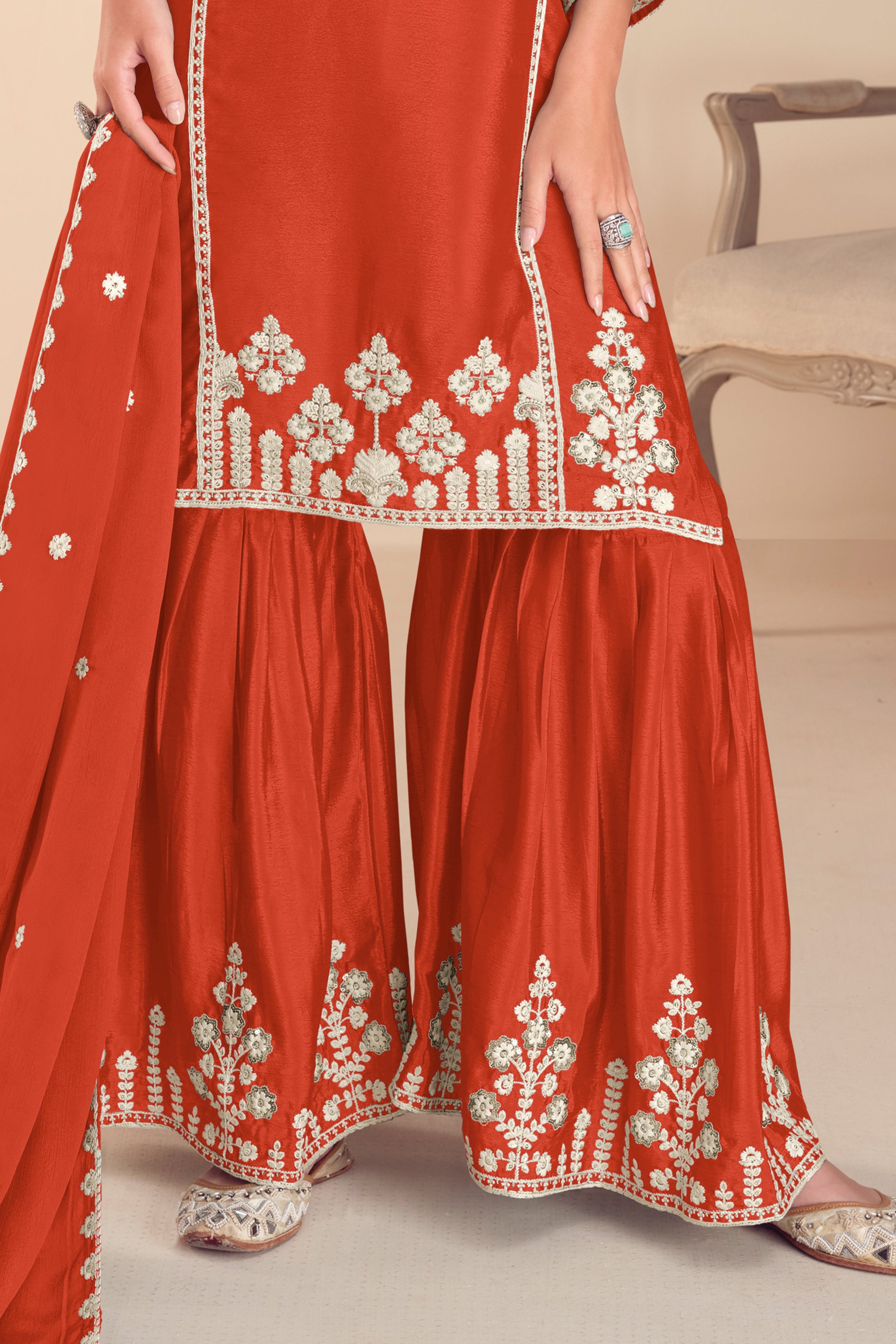 Orange Readymade Embroidered Chinon Sharara Suit-SAR12191_4_SareeButa.com