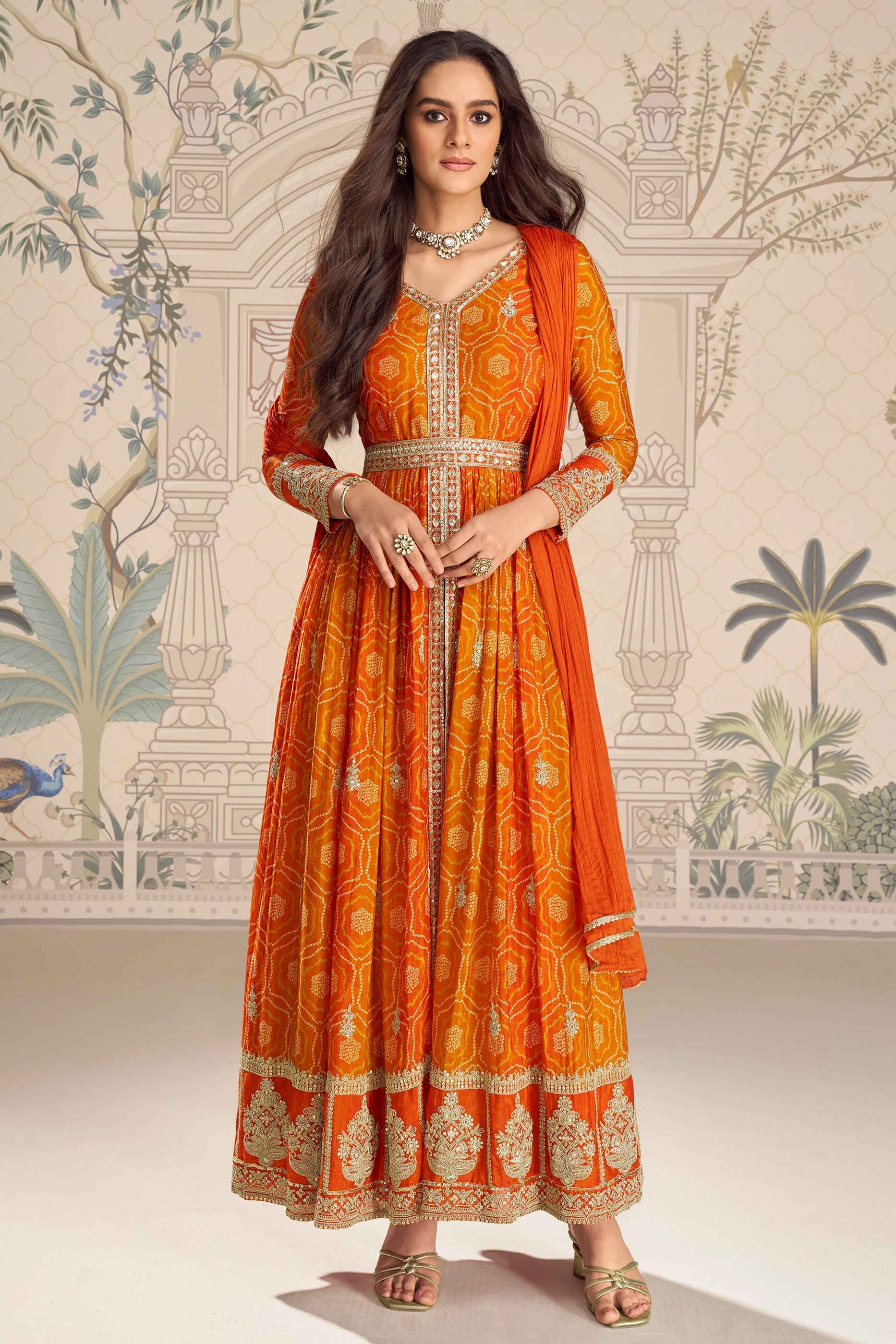 Orange Readymade Embroidered Chinon Silk Suit-SAR11094_1_SareeButa.com