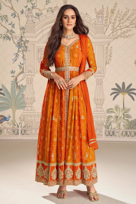 Orange Readymade Embroidered Chinon Silk Suit-SAR11094_1_SareeButa.com