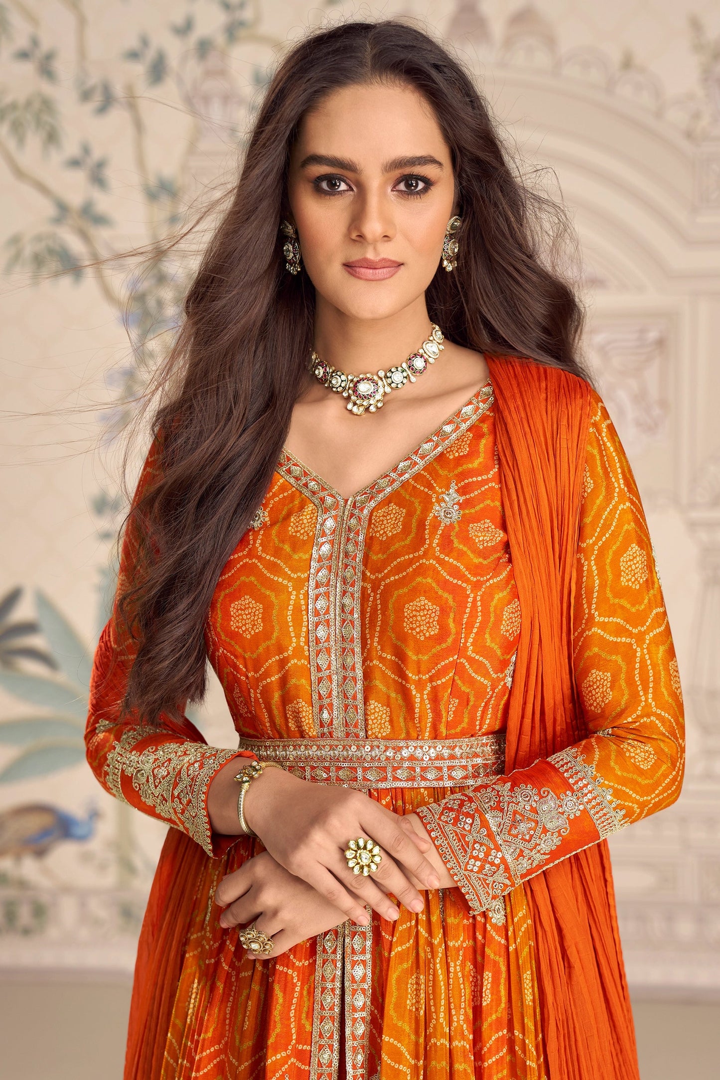 Orange Readymade Embroidered Chinon Silk Suit-SAR11094_2_SareeButa.com