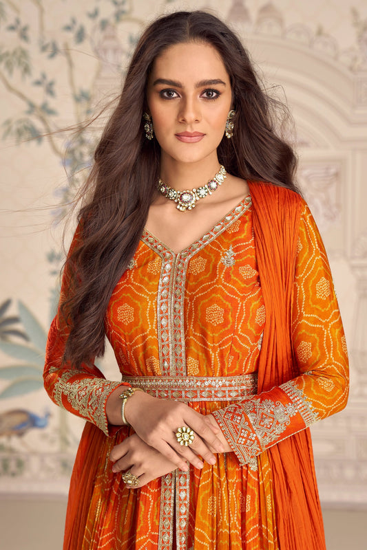 Orange Readymade Embroidered Chinon Silk Suit-SAR11094_2_SareeButa.com