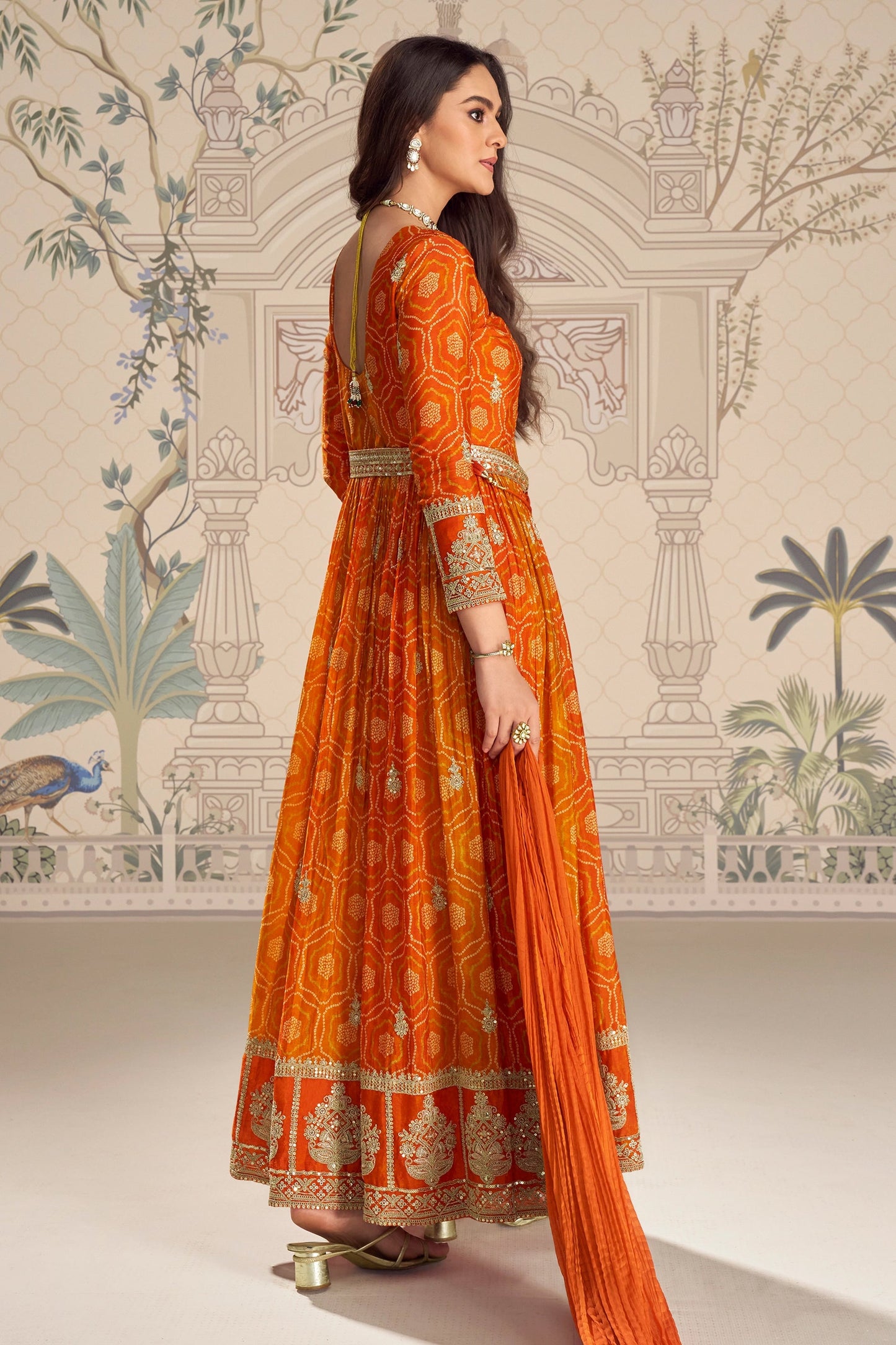 Orange Readymade Embroidered Chinon Silk Suit-SAR11094_4_SareeButa.com