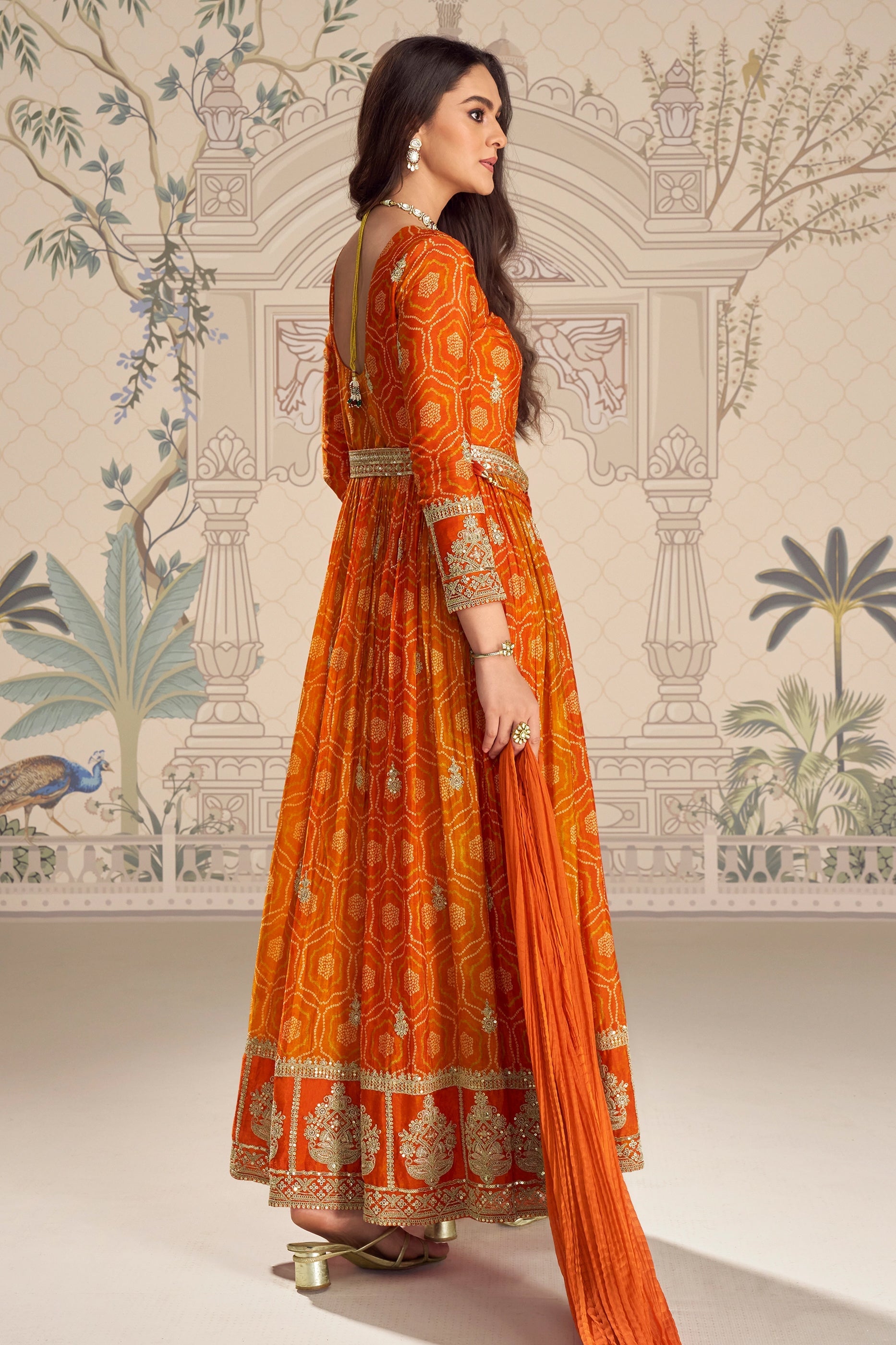 Orange Readymade Embroidered Chinon Silk Suit-SAR11094_4_SareeButa.com