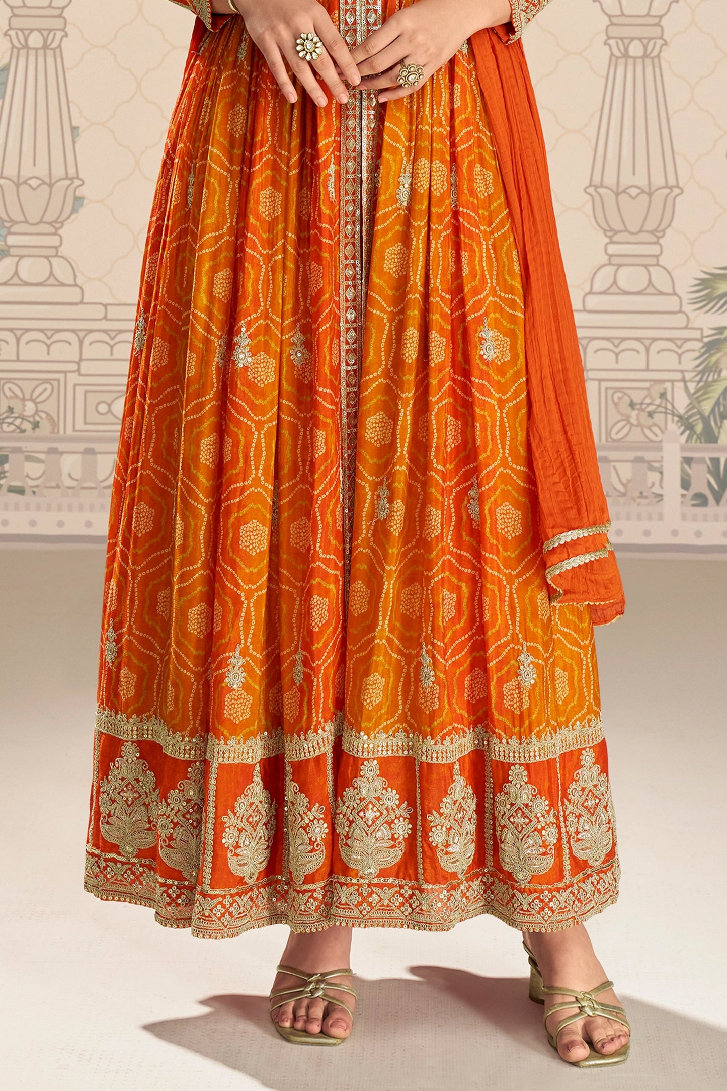 Orange Readymade Embroidered Chinon Silk Suit-SAR11094_5_SareeButa.com