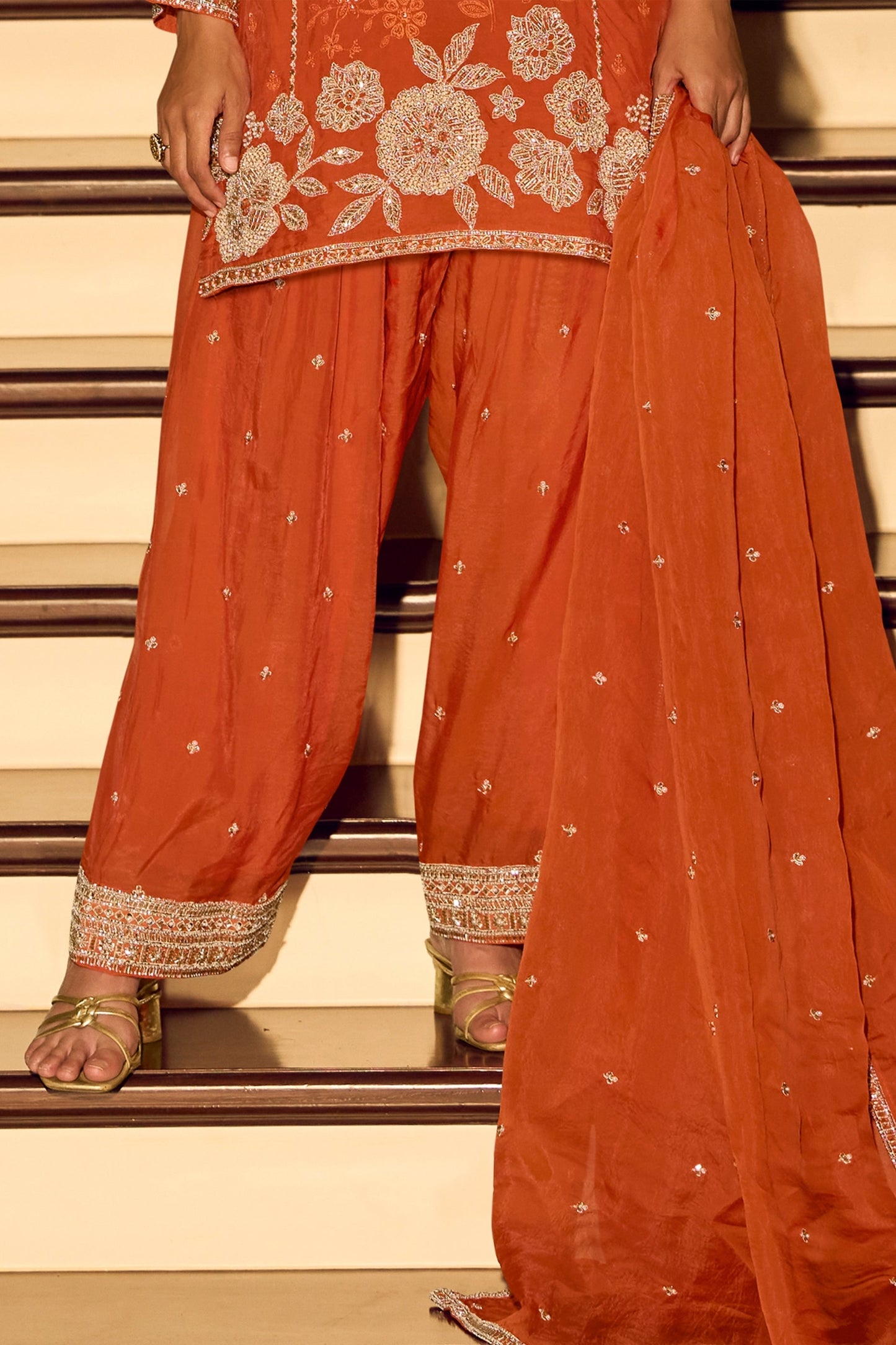 Orange Readymade Embroidered Chinon Silk Suit-SAR11495_5_SareeButa.com