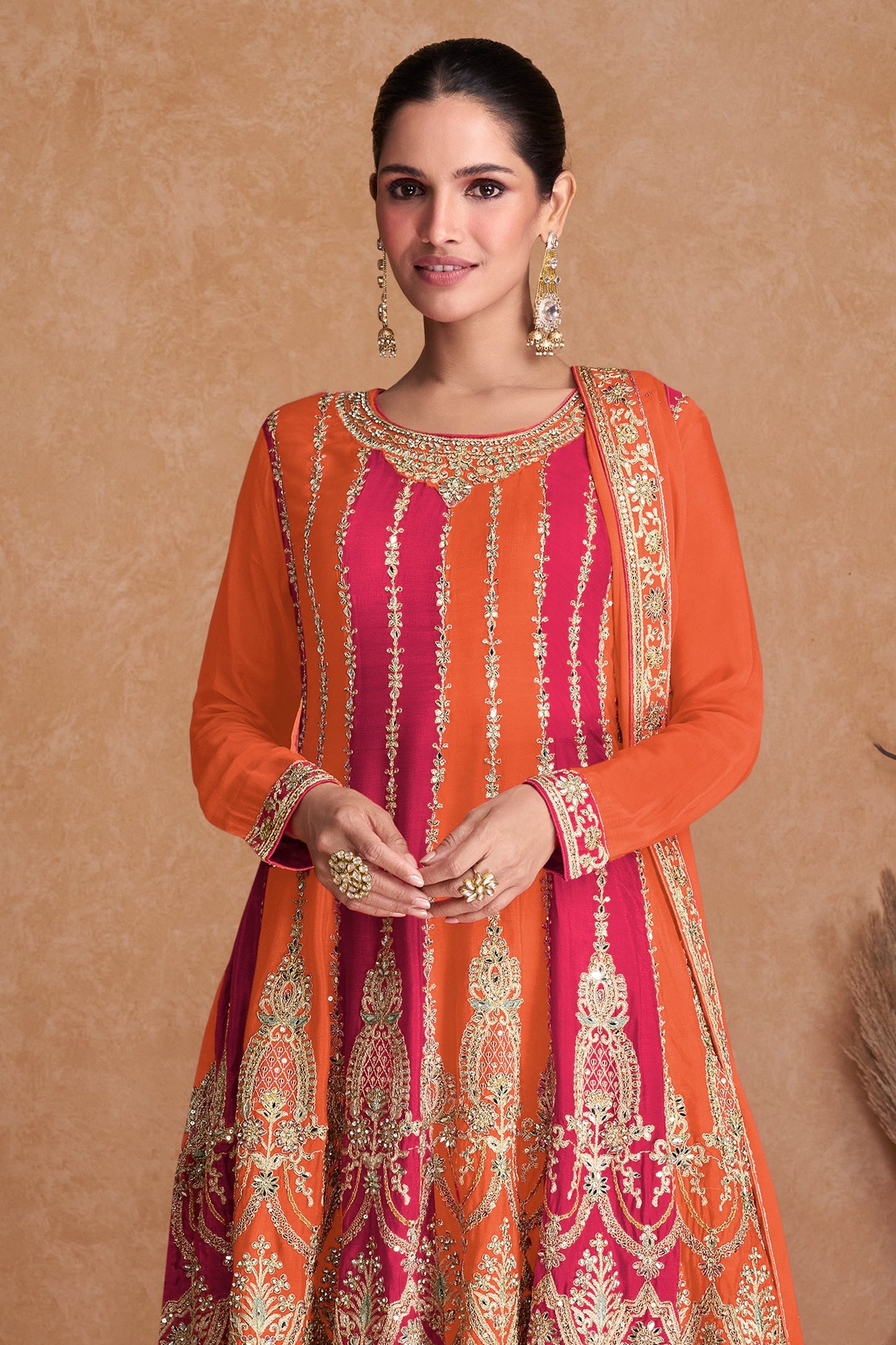 Orange Readymade Embroidered Chinon Suit-SAR10486_3_SareeButa.com