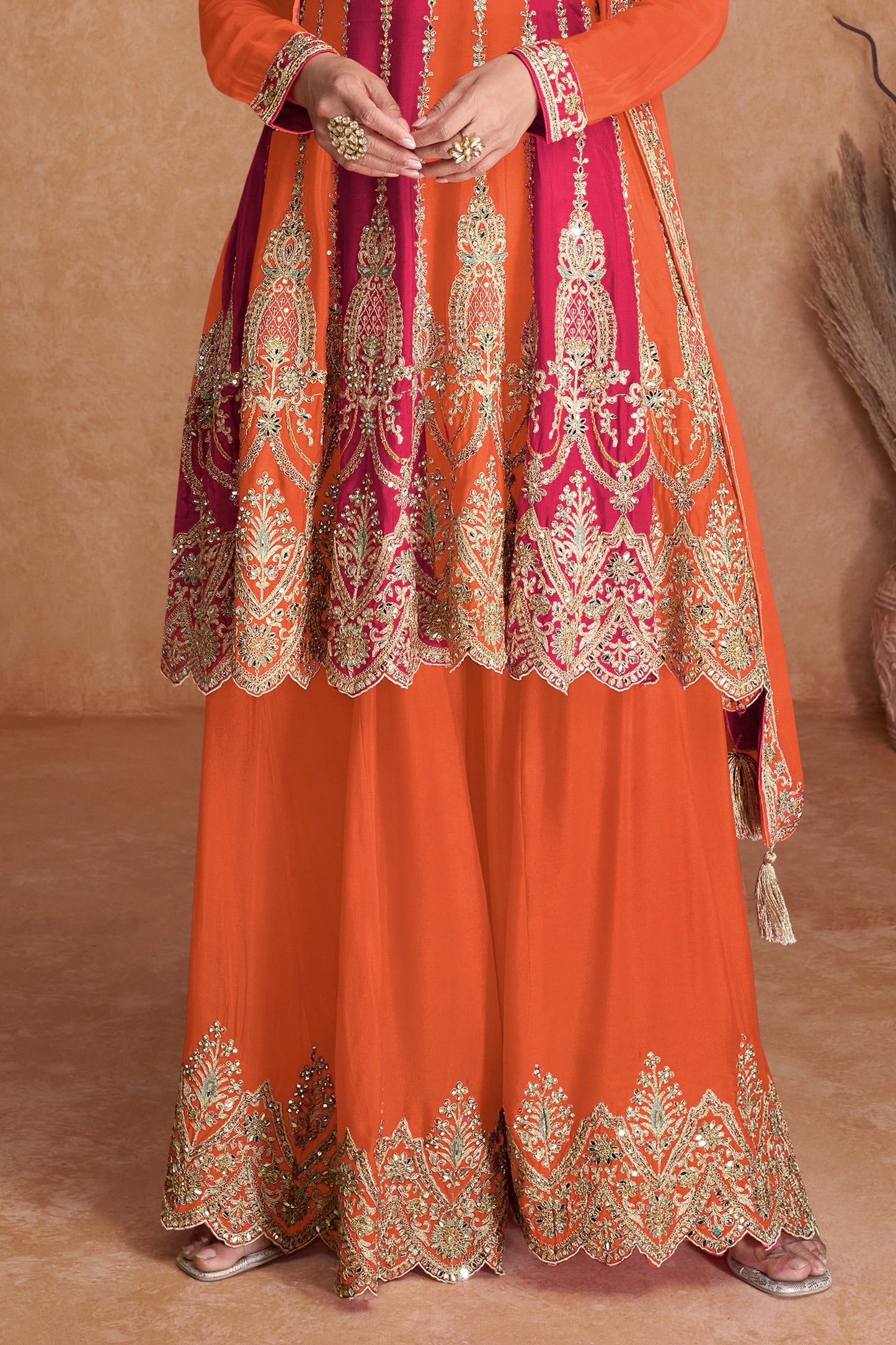 Orange Readymade Embroidered Chinon Suit-SAR10486_4_SareeButa.com