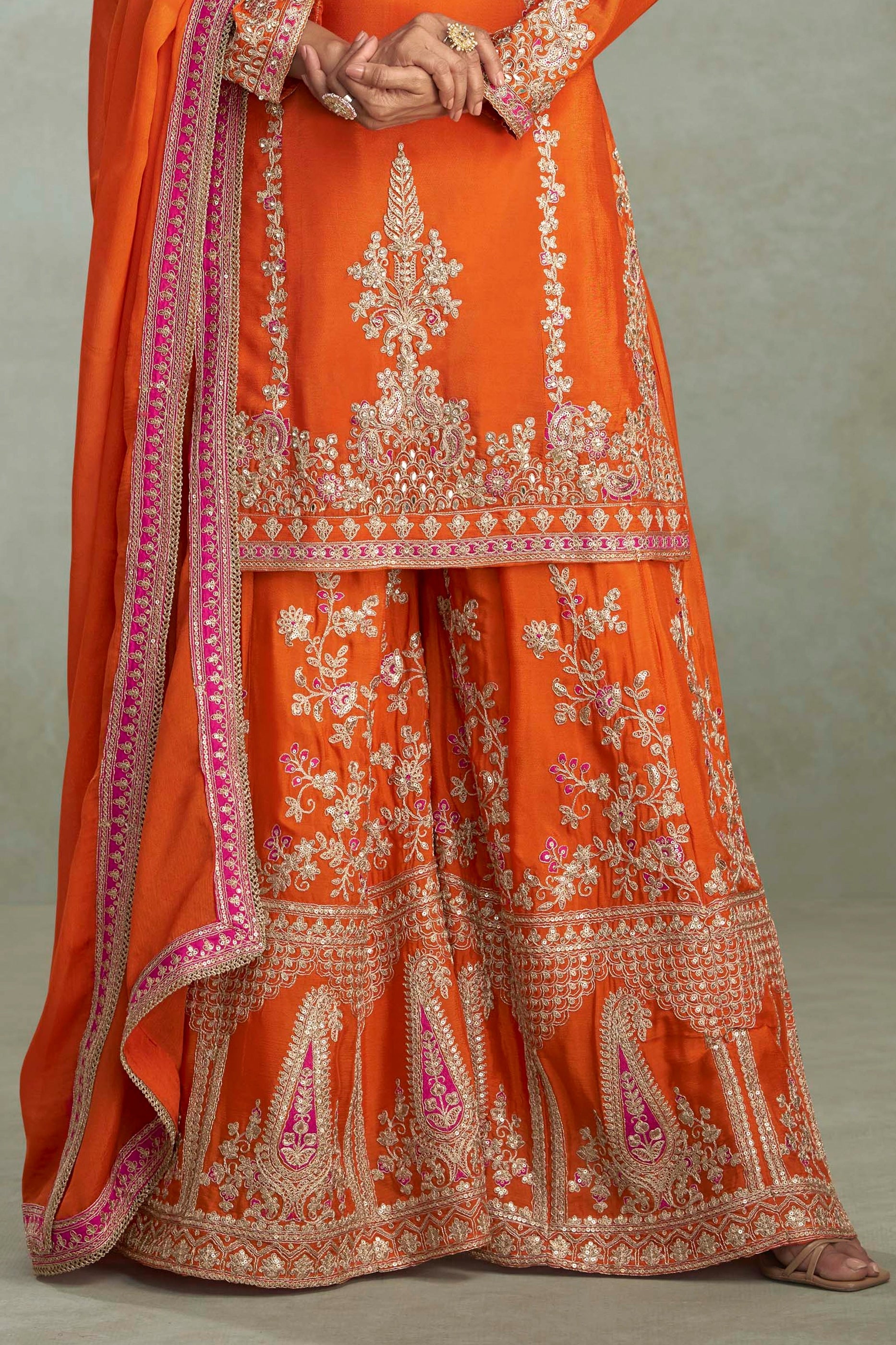 Orange Readymade Embroidered Chinon Suit-SAR10642_4_SareeButa.com