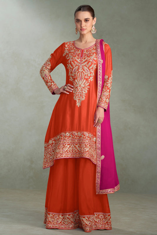 Orange Readymade Embroidered Chinon Suit-SAR10670_1_SareeButa.com