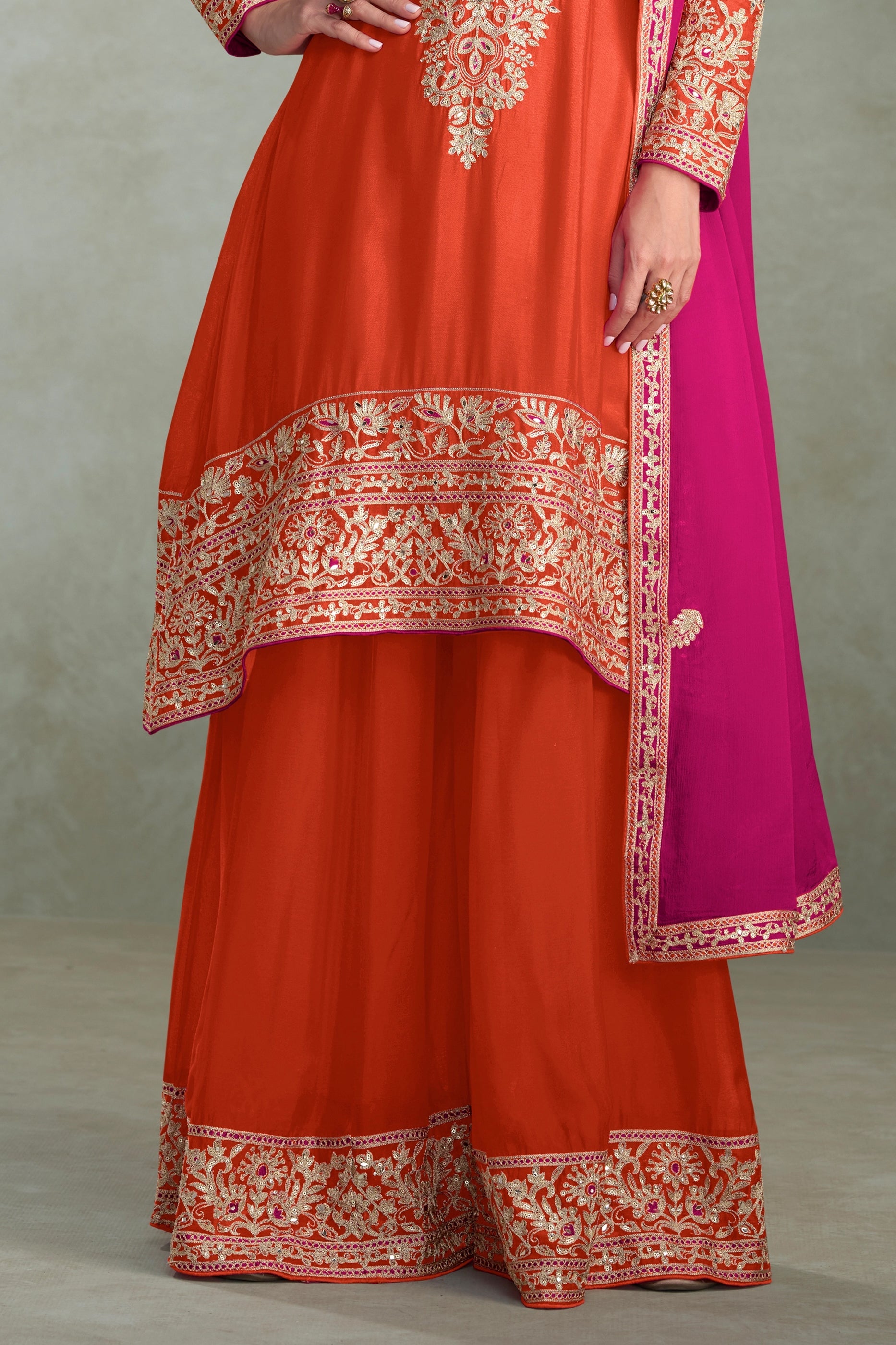 Orange Readymade Embroidered Chinon Suit-SAR10670_4_SareeButa.com