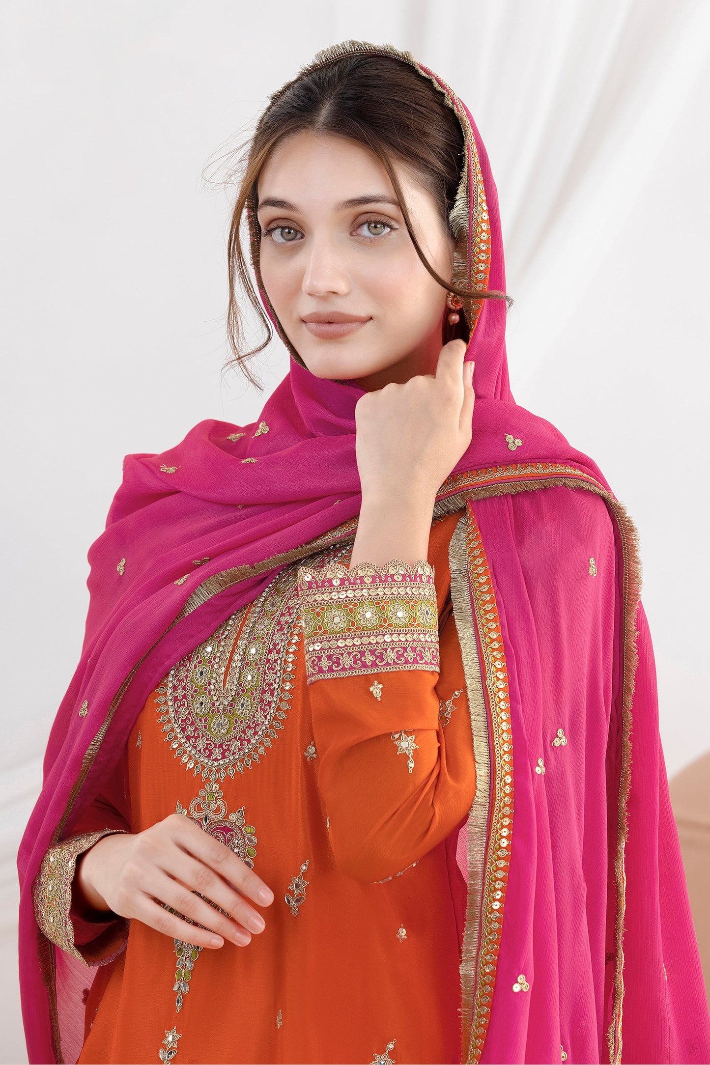Orange Readymade Embroidered Chinon Suit-SAR10787_2_SareeButa.com