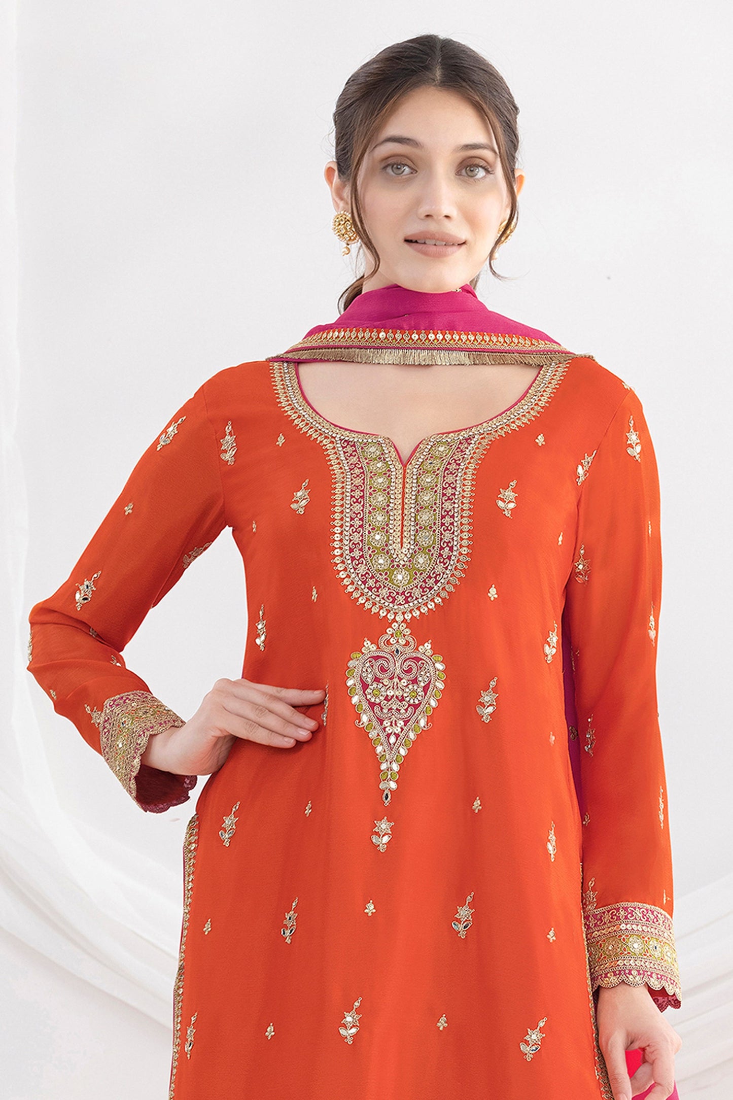 Orange Readymade Embroidered Chinon Suit-SAR10787_4_SareeButa.com