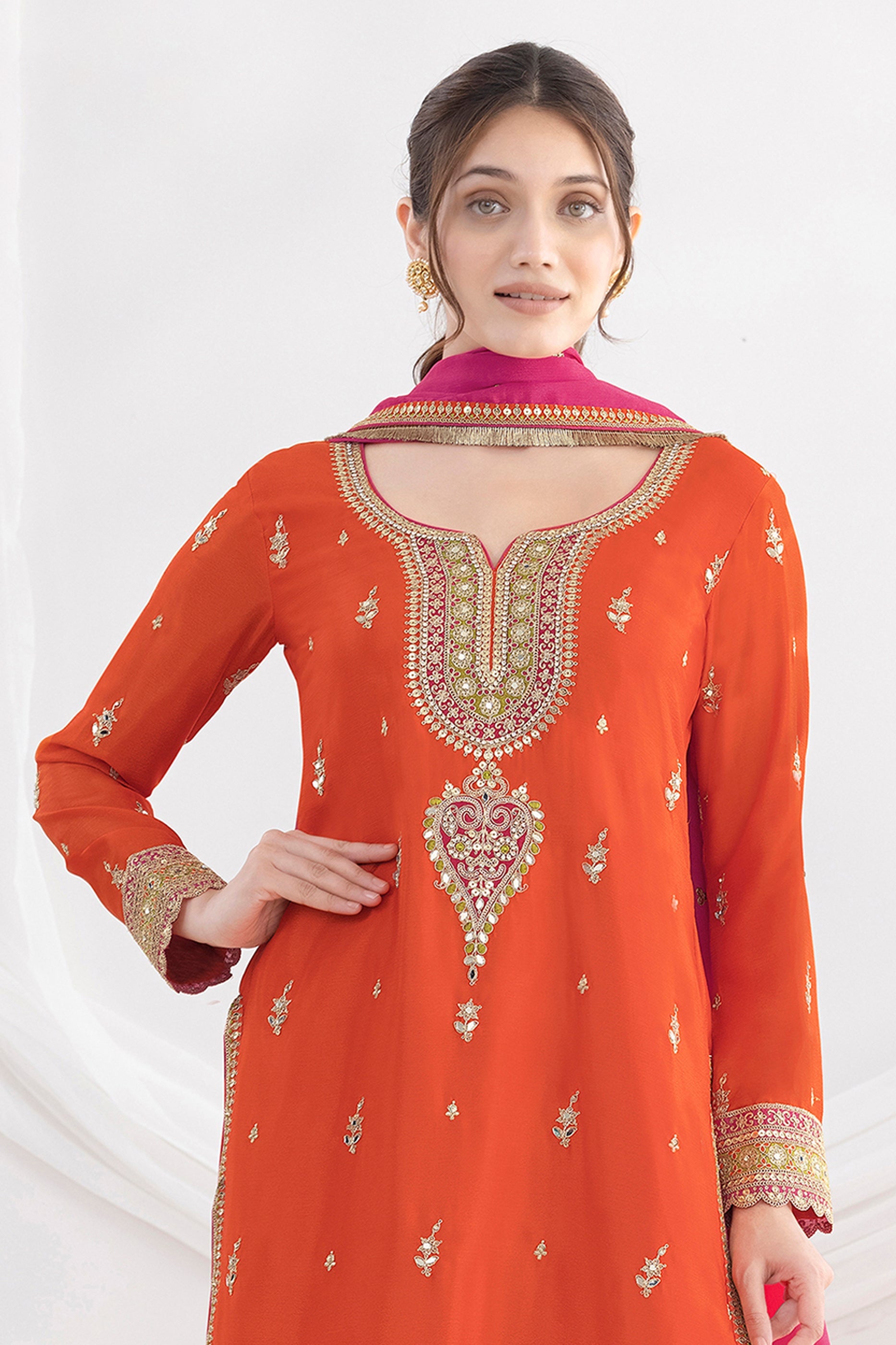 Orange Readymade Embroidered Chinon Suit-SAR10787_4_SareeButa.com