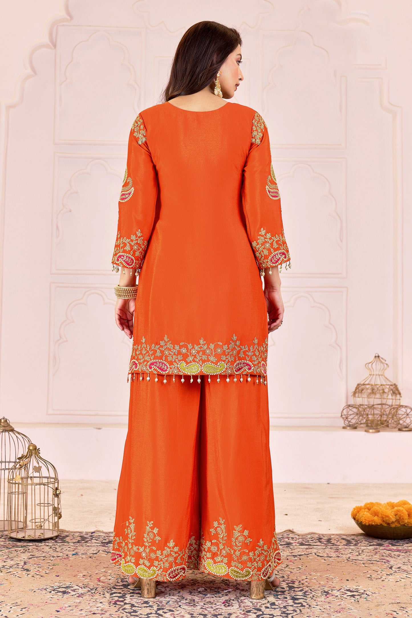 Orange Readymade Embroidered Chinon Suit-SAR11101_4_SareeButa.com