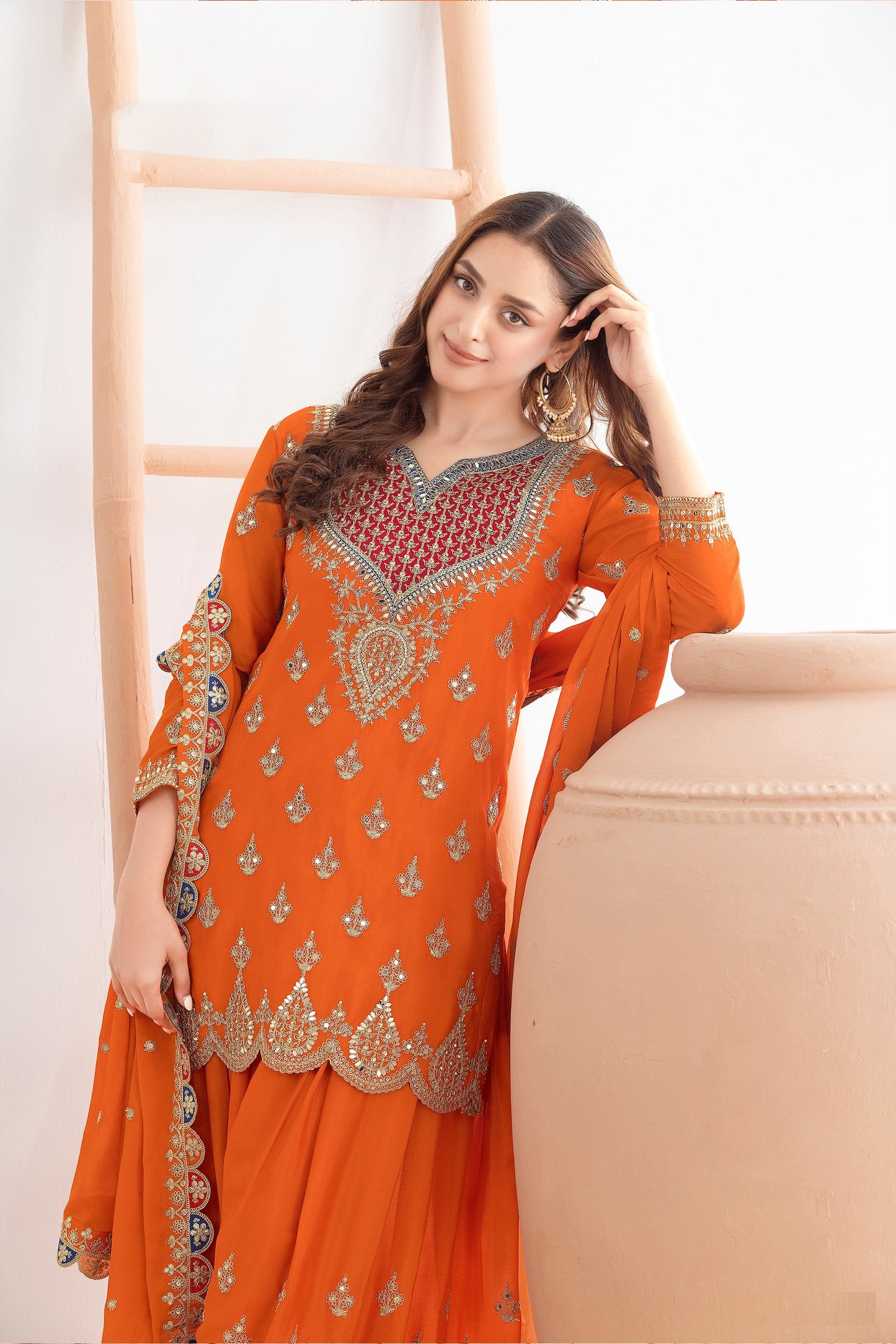 Orange Readymade Embroidered Chinon Suit-SAR11114_2_SareeButa.com