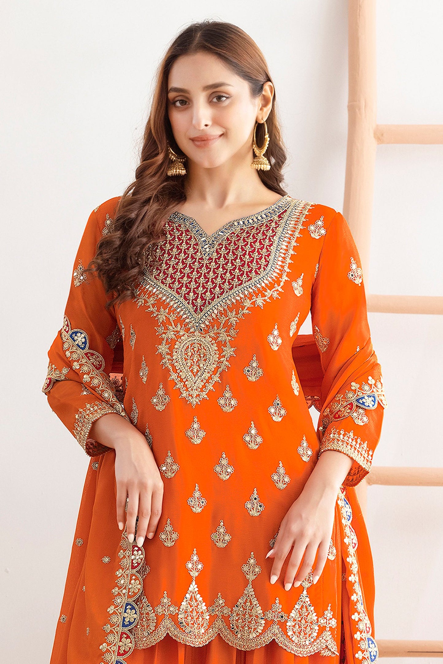 Orange Readymade Embroidered Chinon Suit-SAR11114_3_SareeButa.com