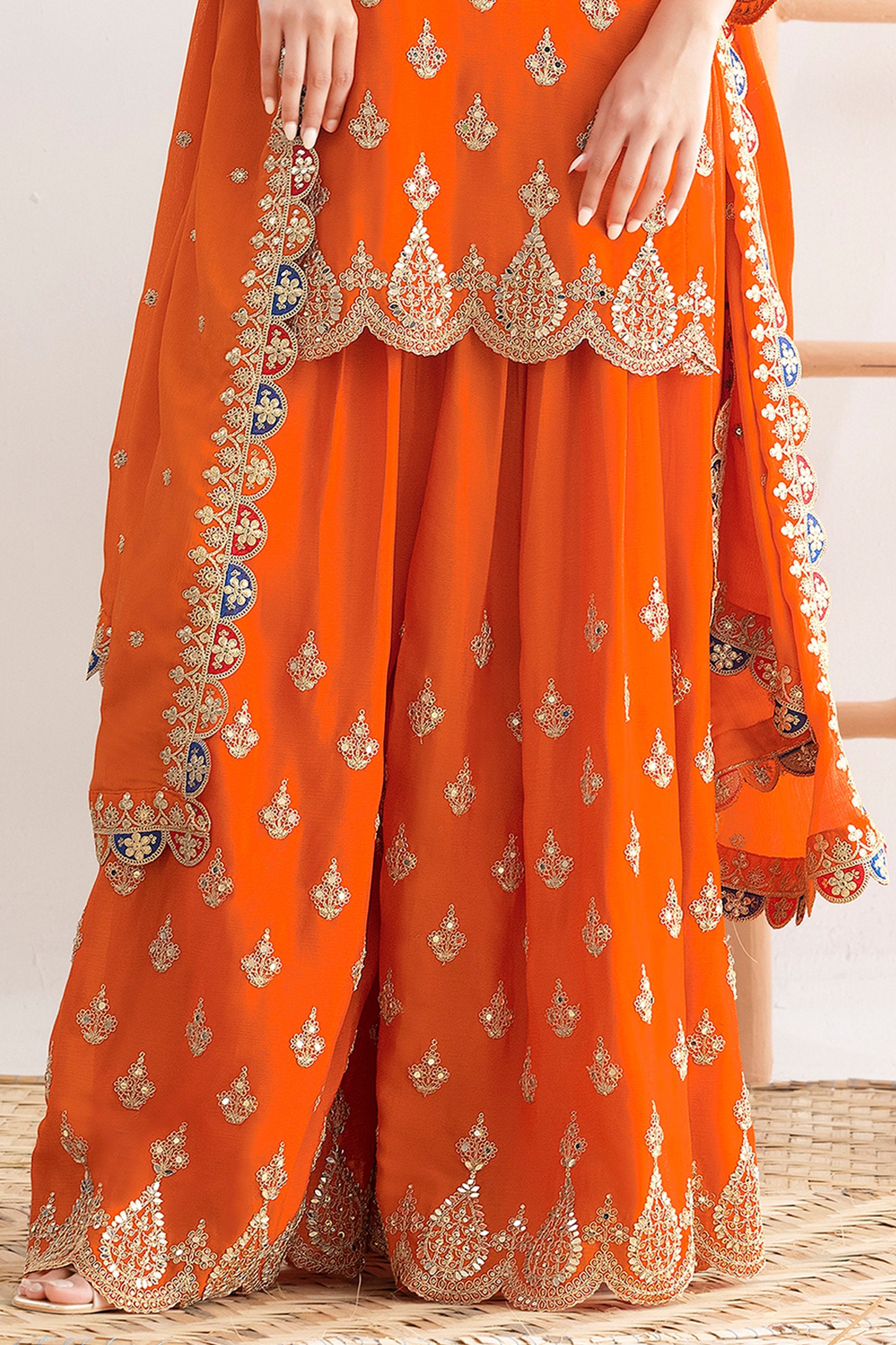 Orange Readymade Embroidered Chinon Suit-SAR11114_4_SareeButa.com