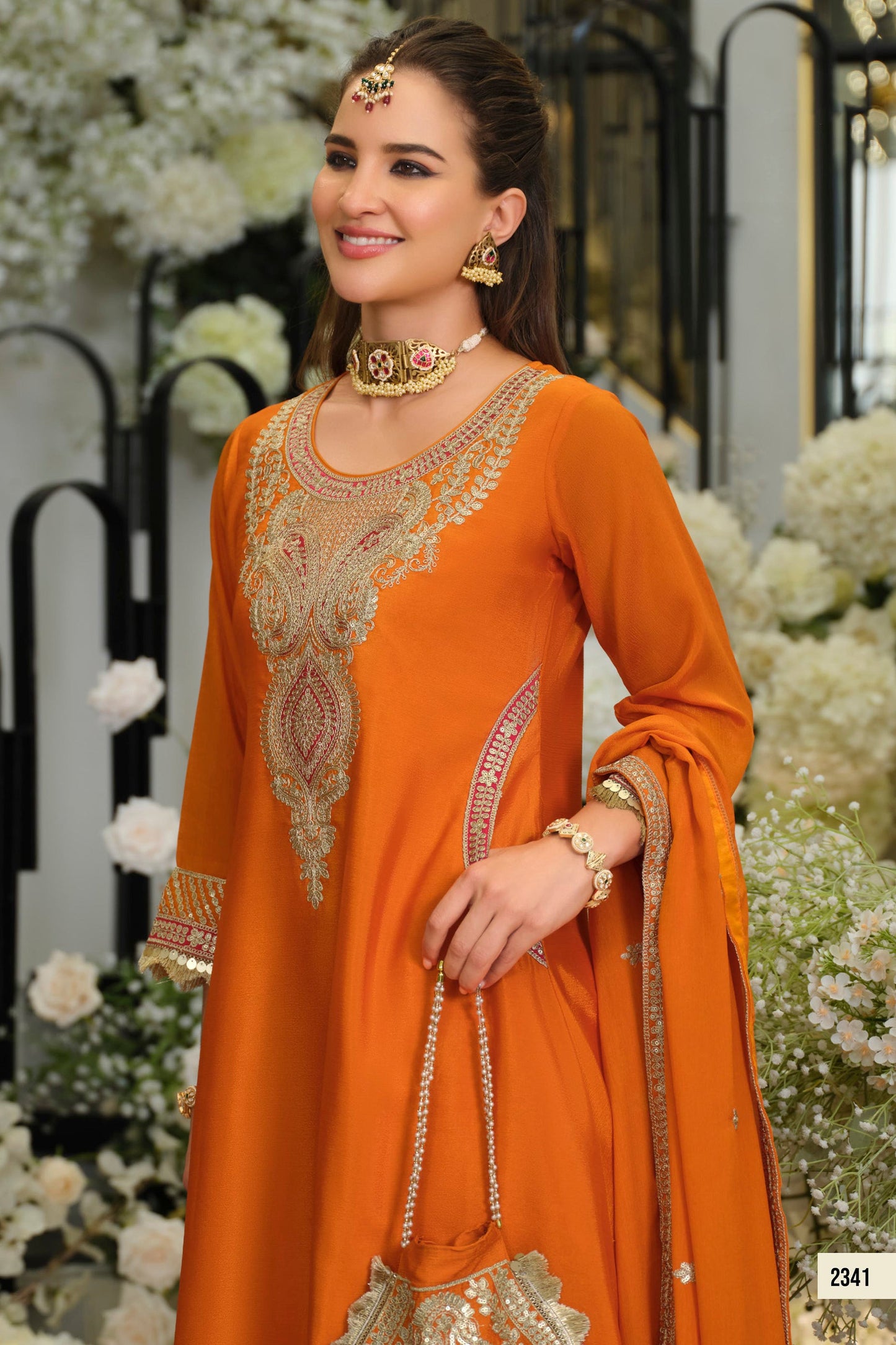 Orange Readymade Embroidered Chinon Suit-SAR12003_2_SareeButa.com