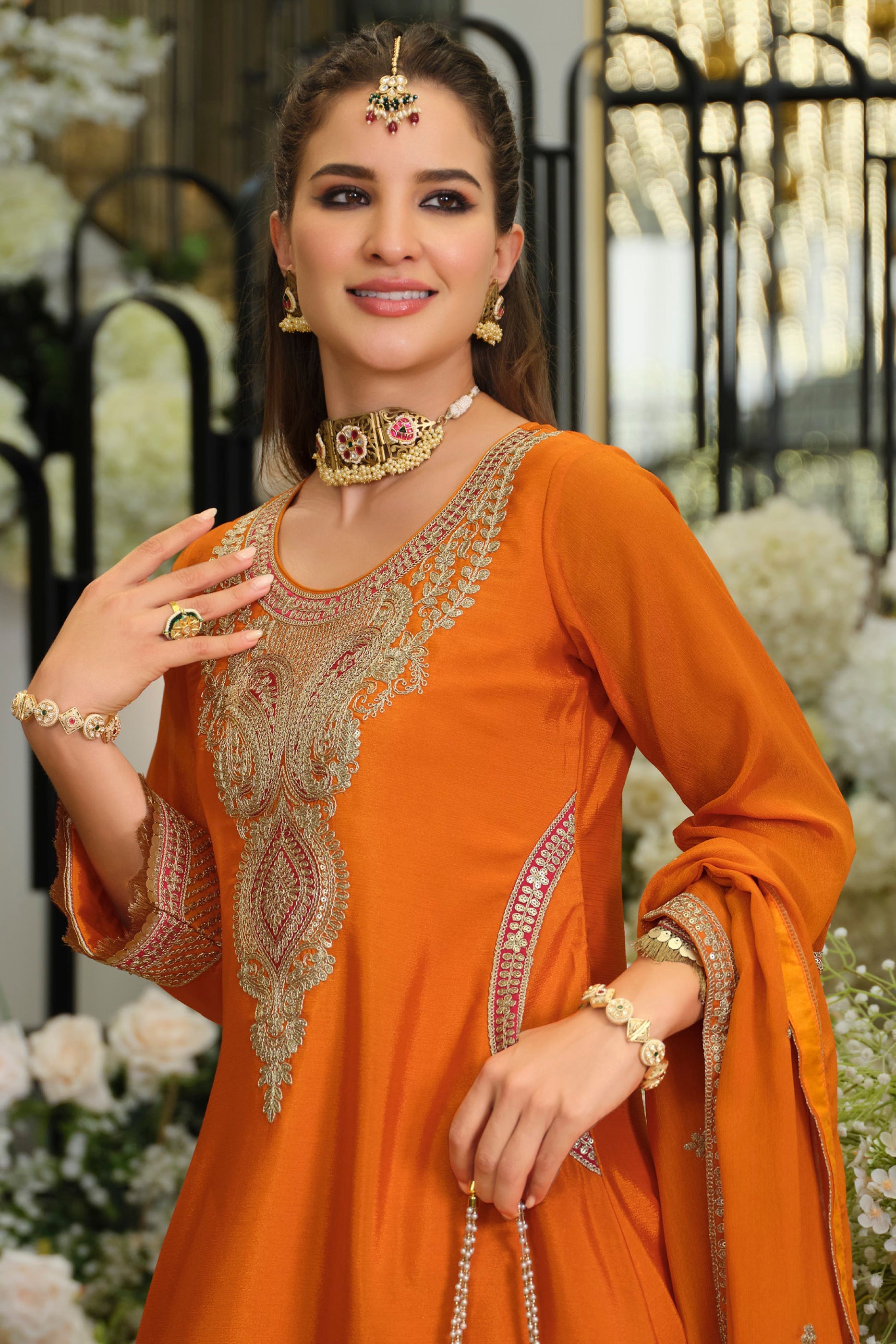 Orange Readymade Embroidered Chinon Suit-SAR12003_3_SareeButa.com