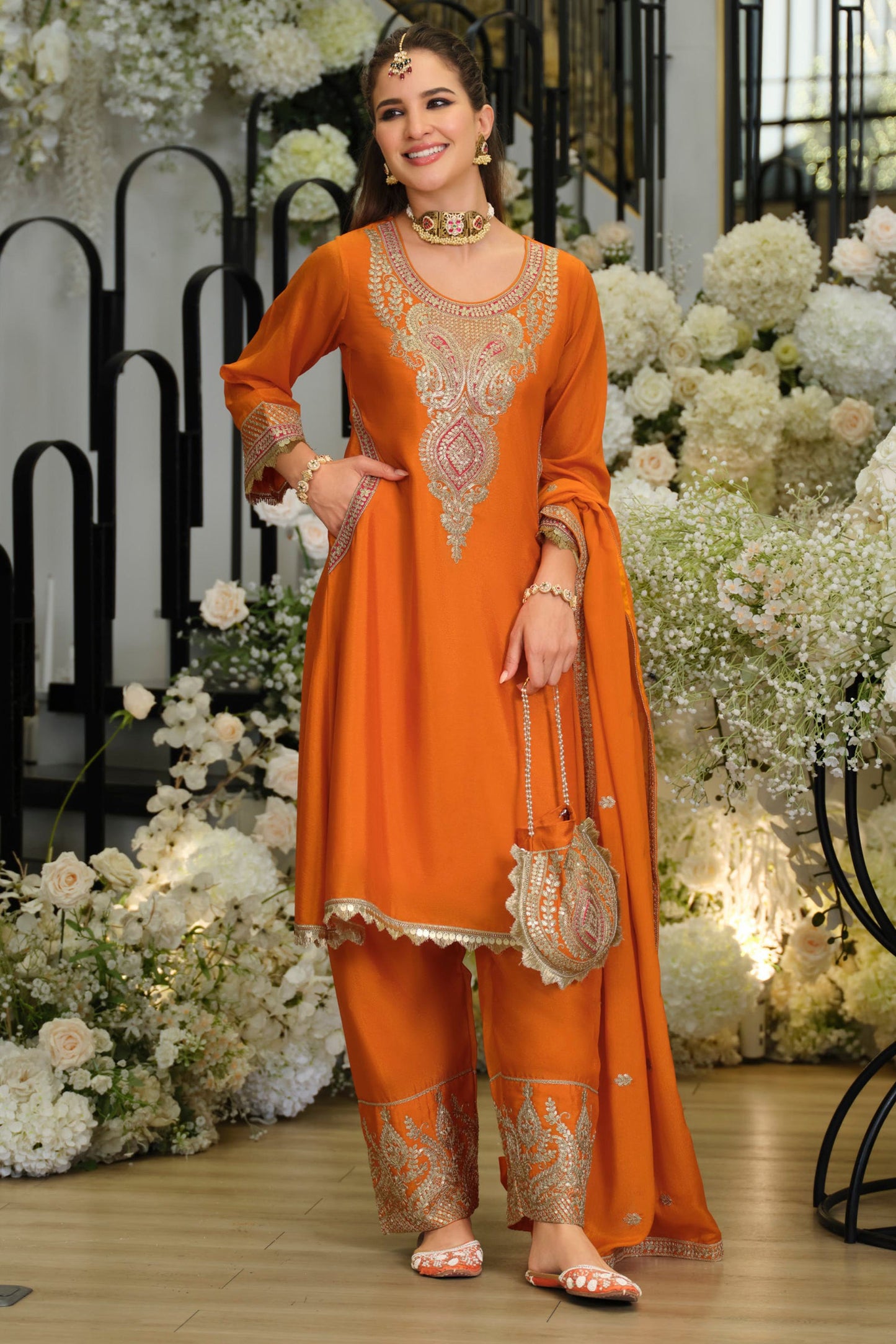 Orange Readymade Embroidered Chinon Suit-SAR12003_4_SareeButa.com