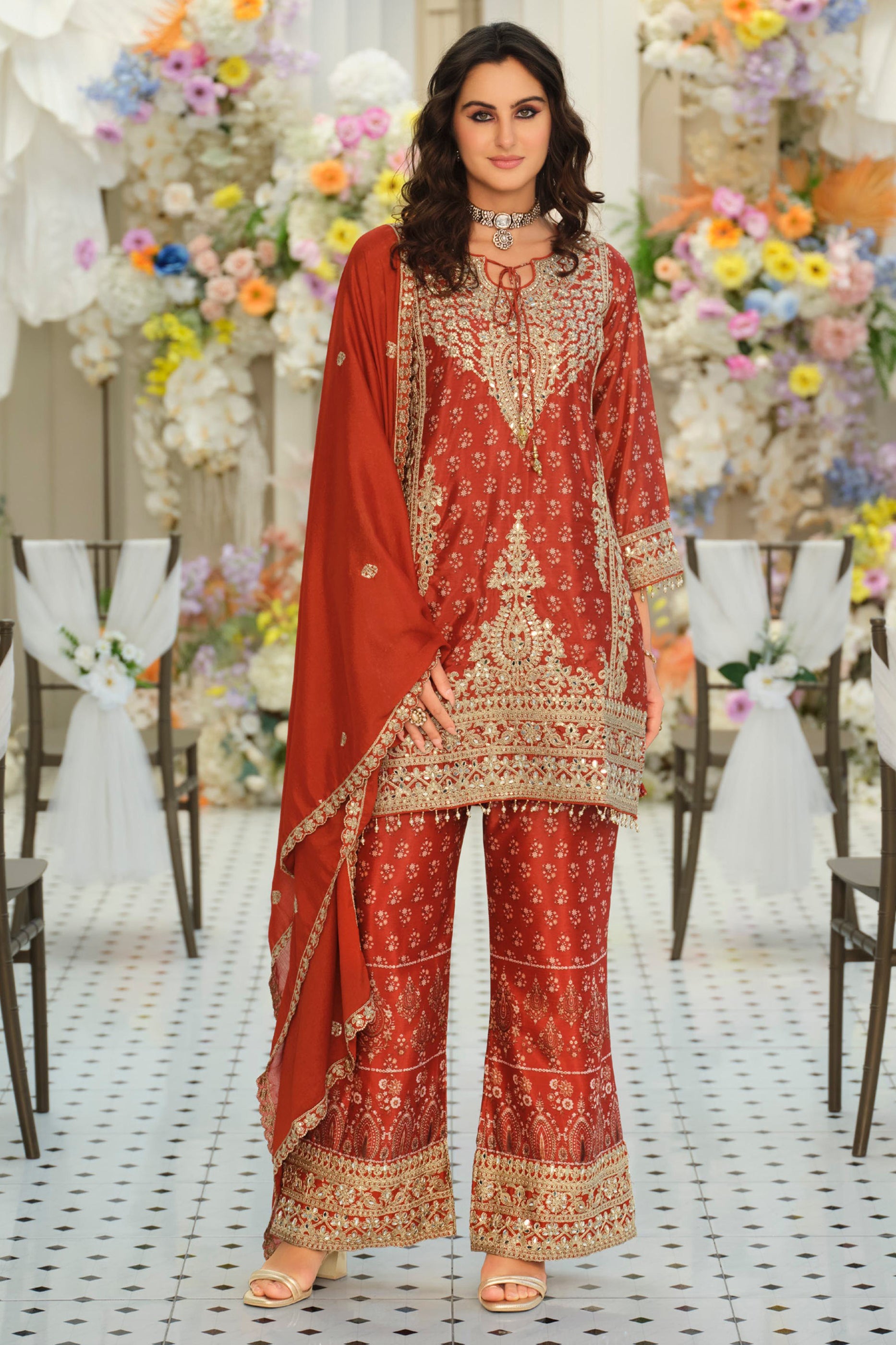 Orange Readymade Embroidered Chinon Suit-SAR12169_1_SareeButa.com