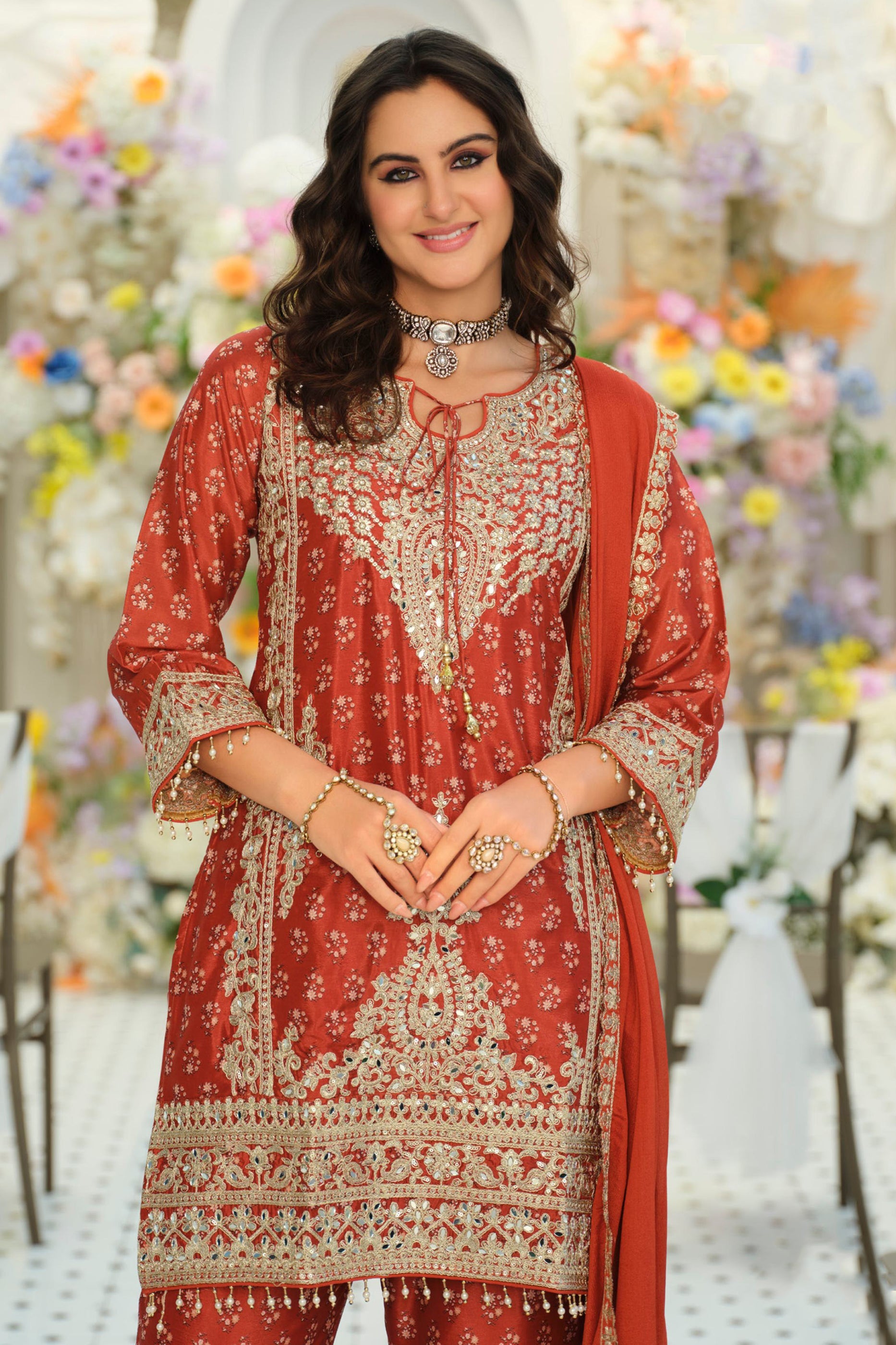 Orange Readymade Embroidered Chinon Suit-SAR12169_2_SareeButa.com