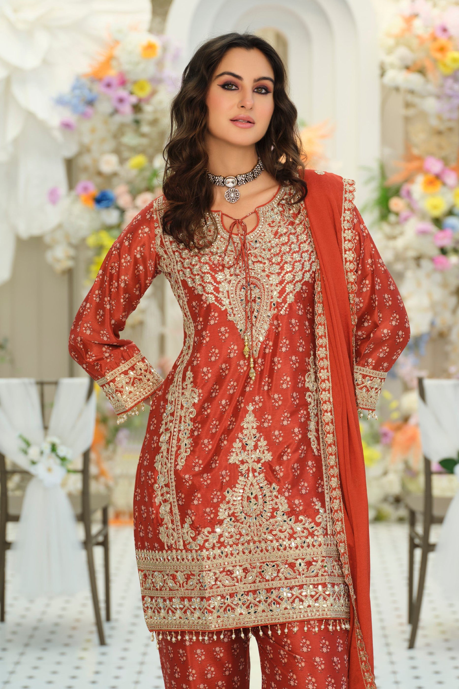 Orange Readymade Embroidered Chinon Suit-SAR12169_3_SareeButa.com