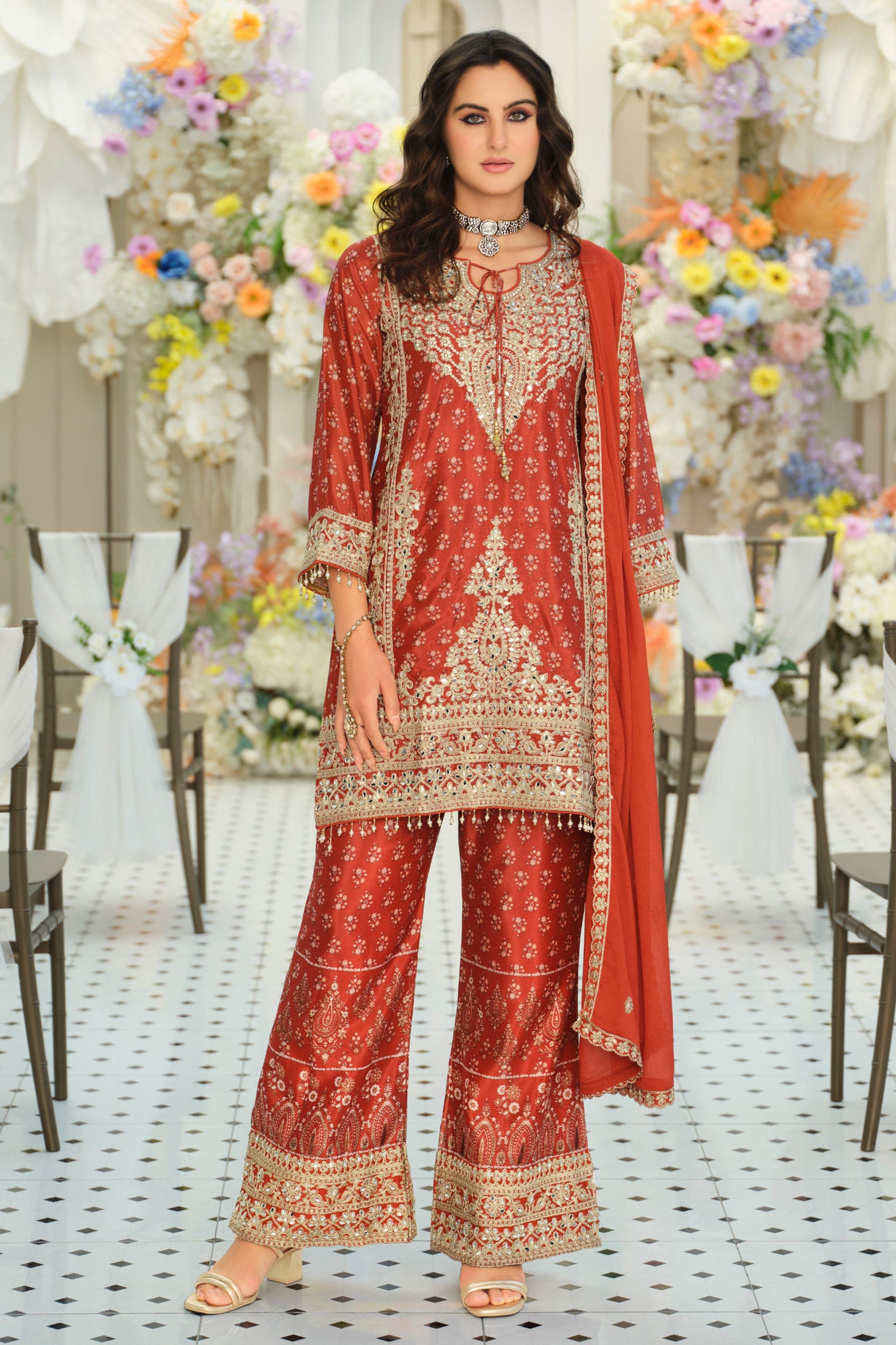 Orange Readymade Embroidered Chinon Suit-SAR12169_4_SareeButa.com