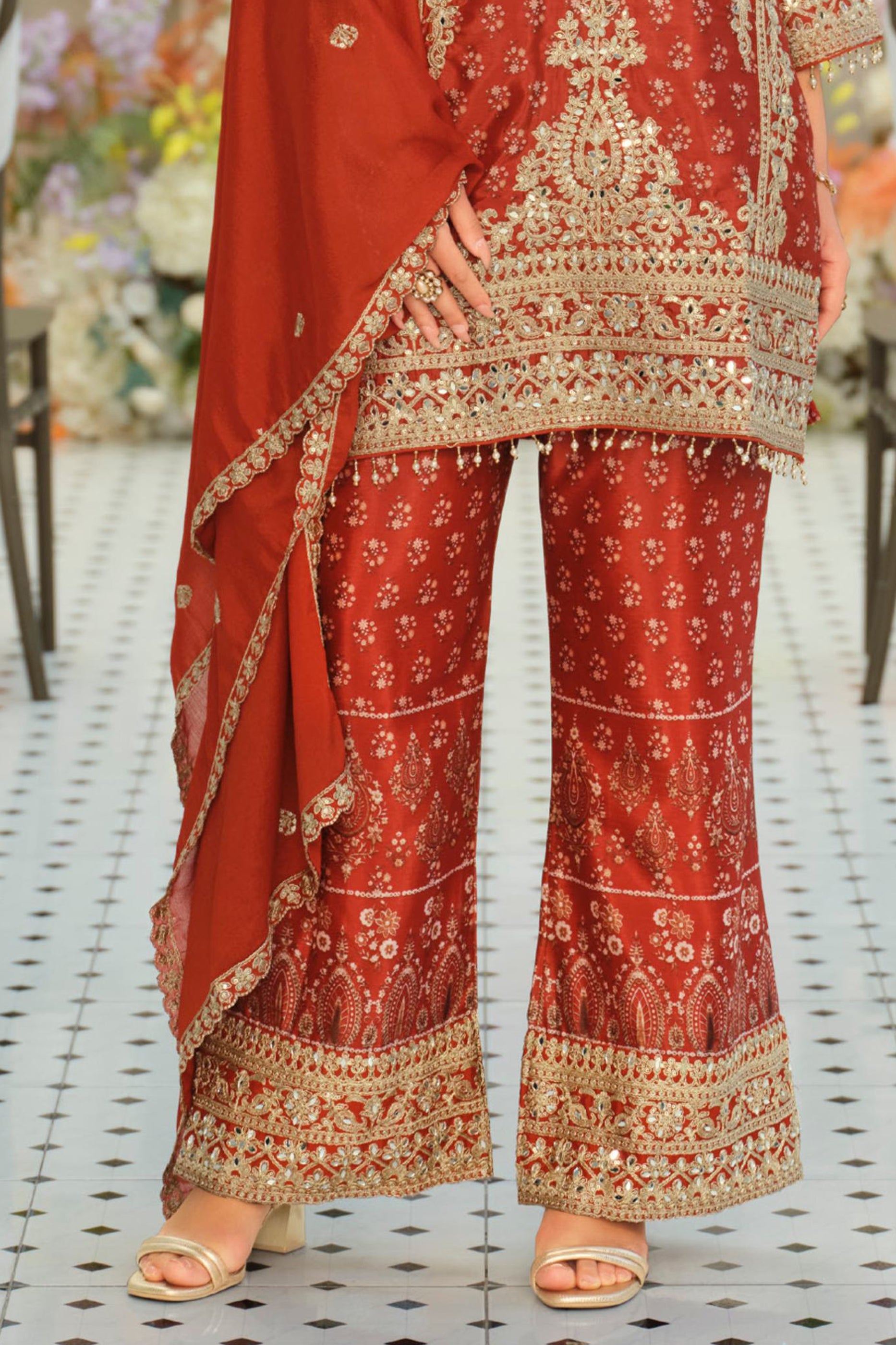 Orange Readymade Embroidered Chinon Suit-SAR12169_5_SareeButa.com