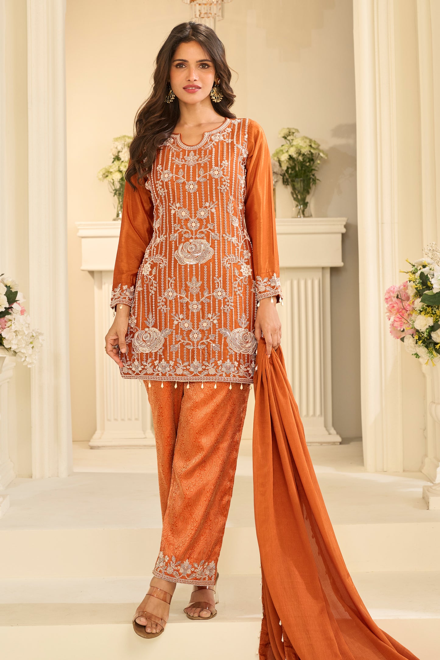 Orange Readymade Embroidered Chinon Suit-SAR12217_1_SareeButa.com
