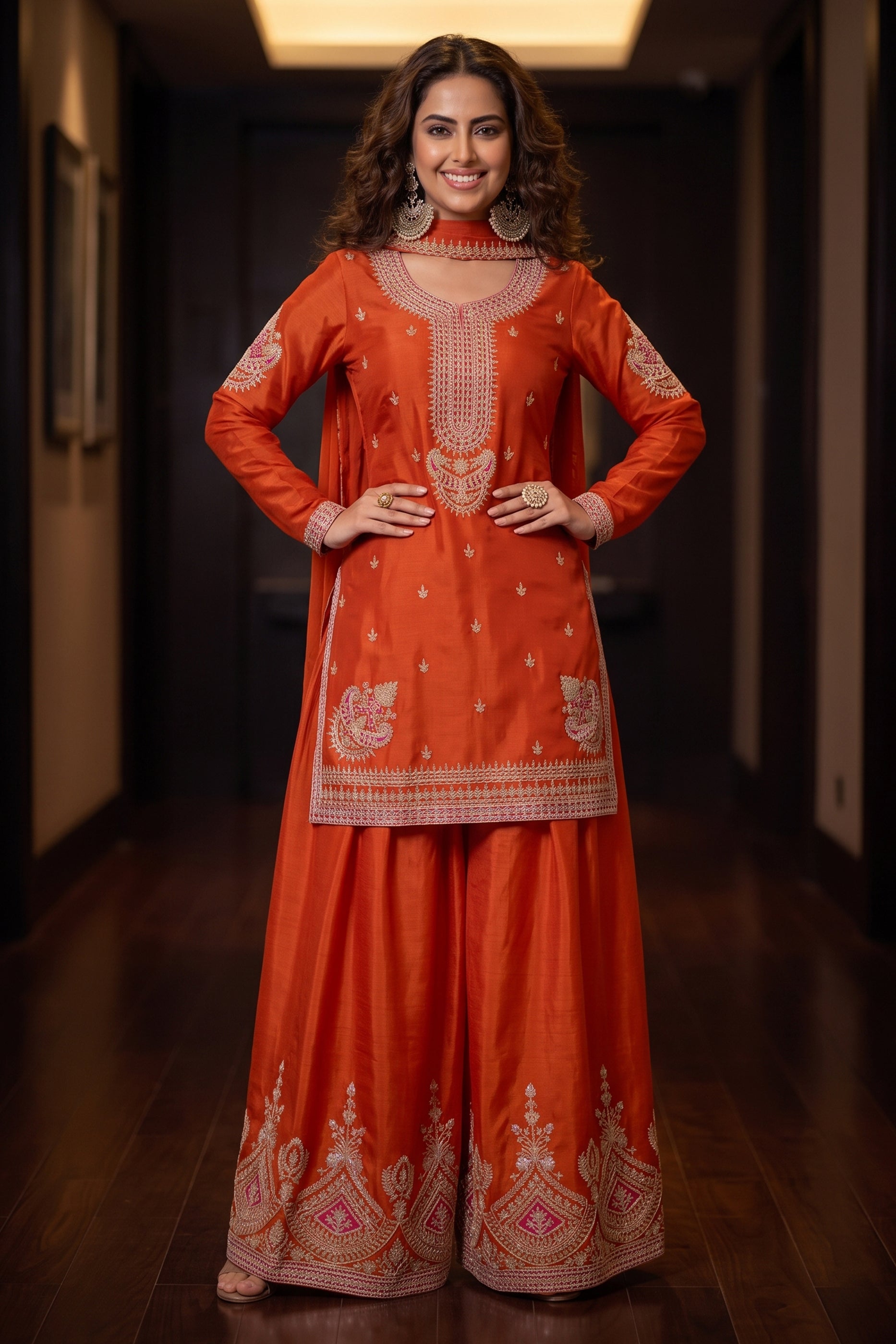 Orange Readymade Embroidered Chinon Suit-SAR12991_1_SareeButa.com