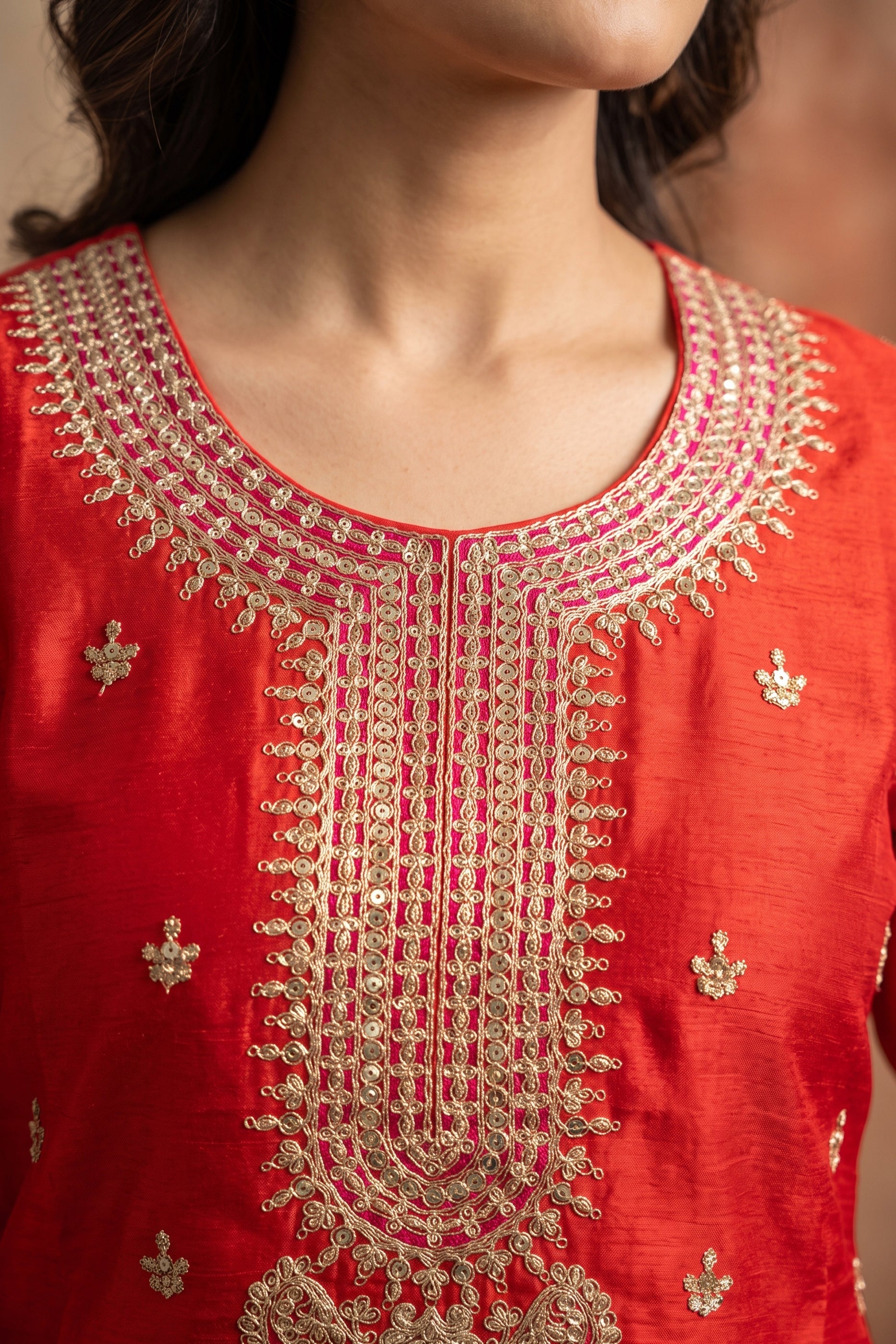 Orange Readymade Embroidered Chinon Suit-SAR12991_3_SareeButa.com