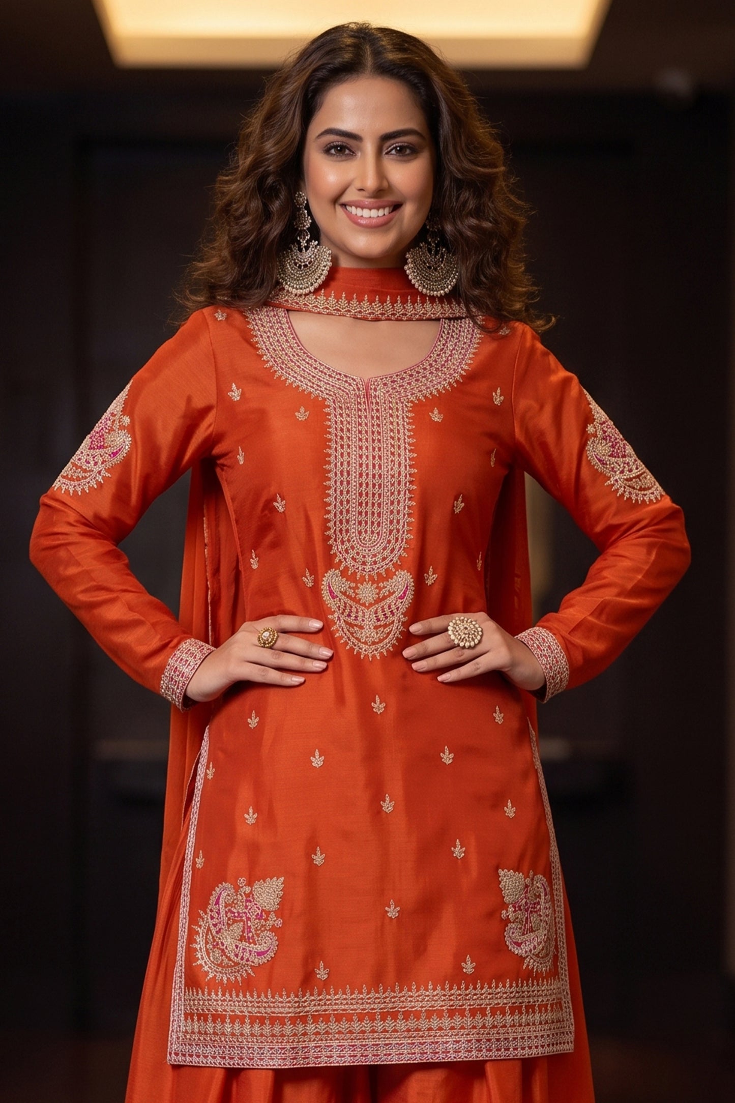 Orange Readymade Embroidered Chinon Suit-SAR12991_6_SareeButa.com