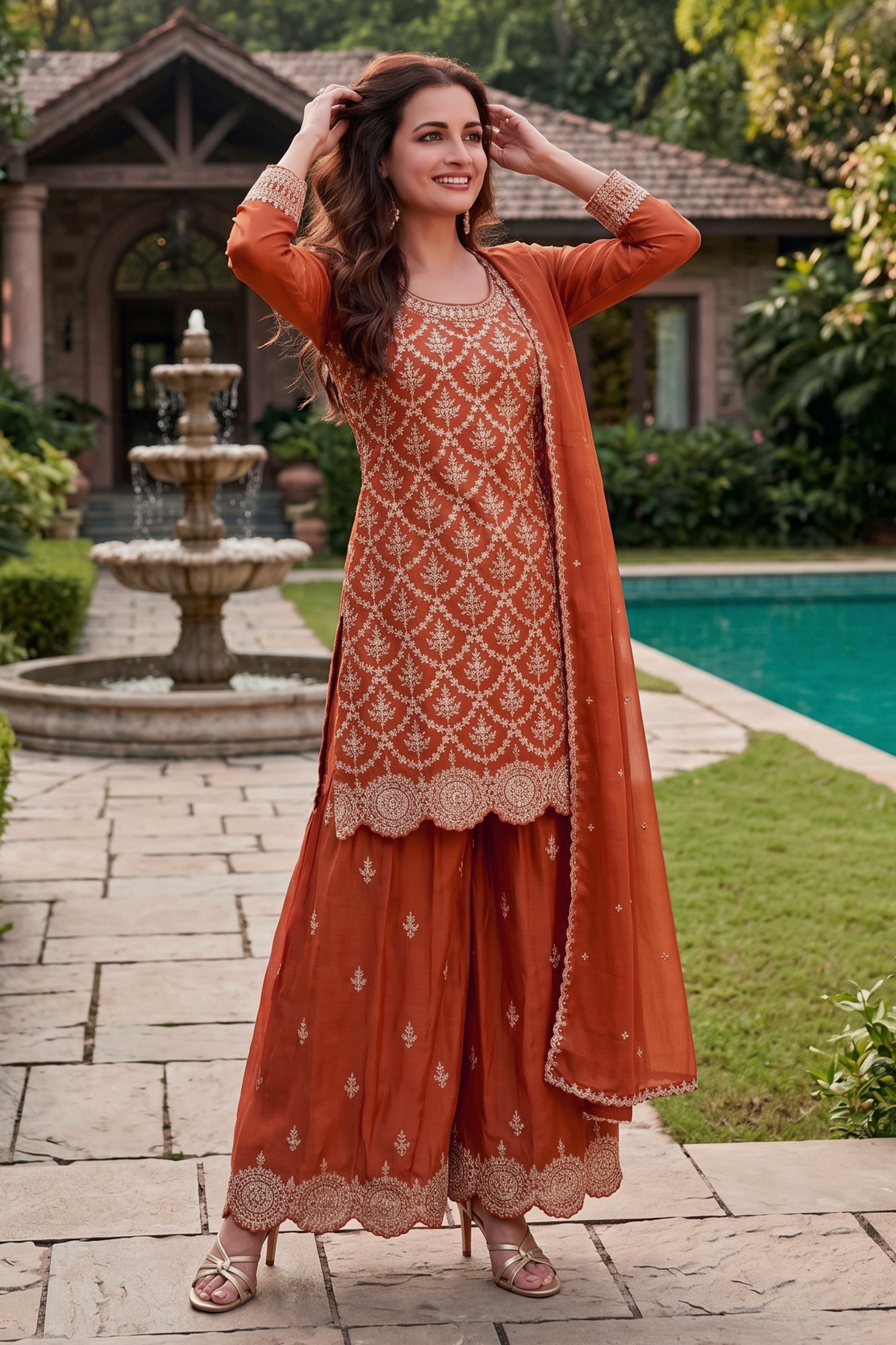 Orange Readymade Embroidered Chinon Suit-SAR12994_1_SareeButa.com