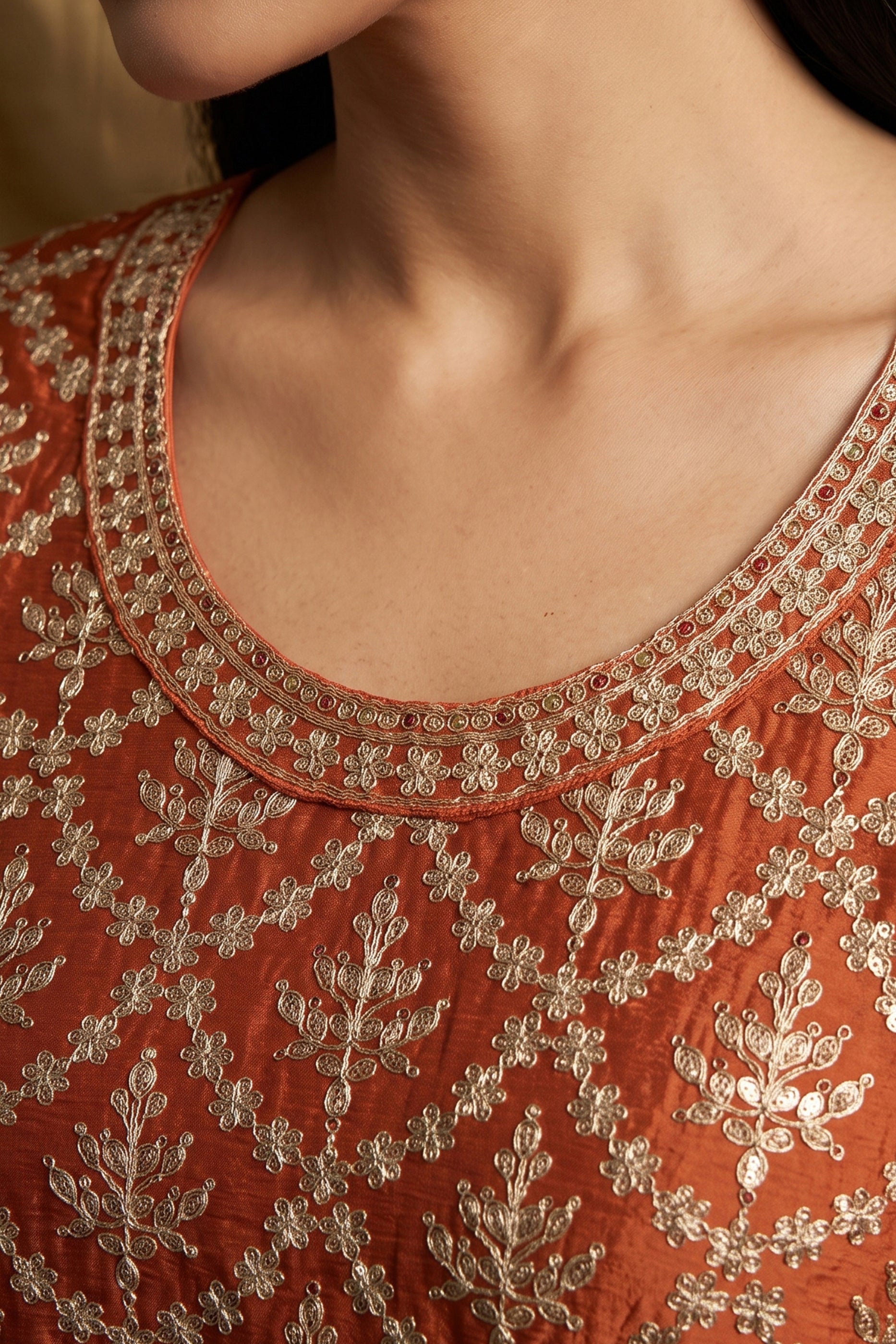 Orange Readymade Embroidered Chinon Suit-SAR12994_2_SareeButa.com
