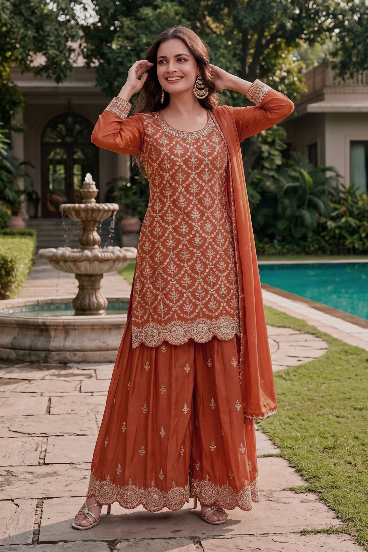 Orange Readymade Embroidered Chinon Suit-SAR12994_5_SareeButa.com