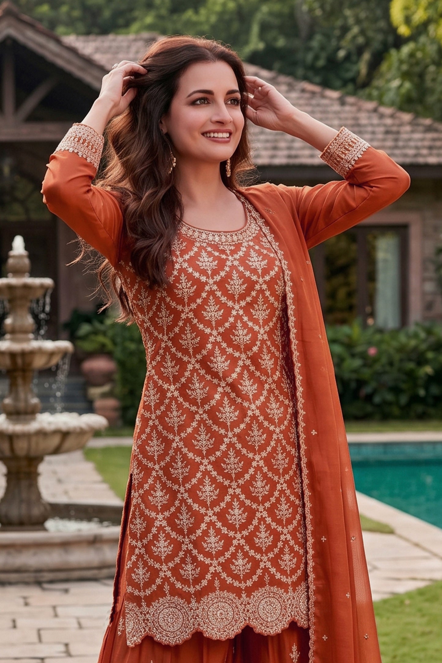 Orange Readymade Embroidered Chinon Suit-SAR12994_6_SareeButa.com