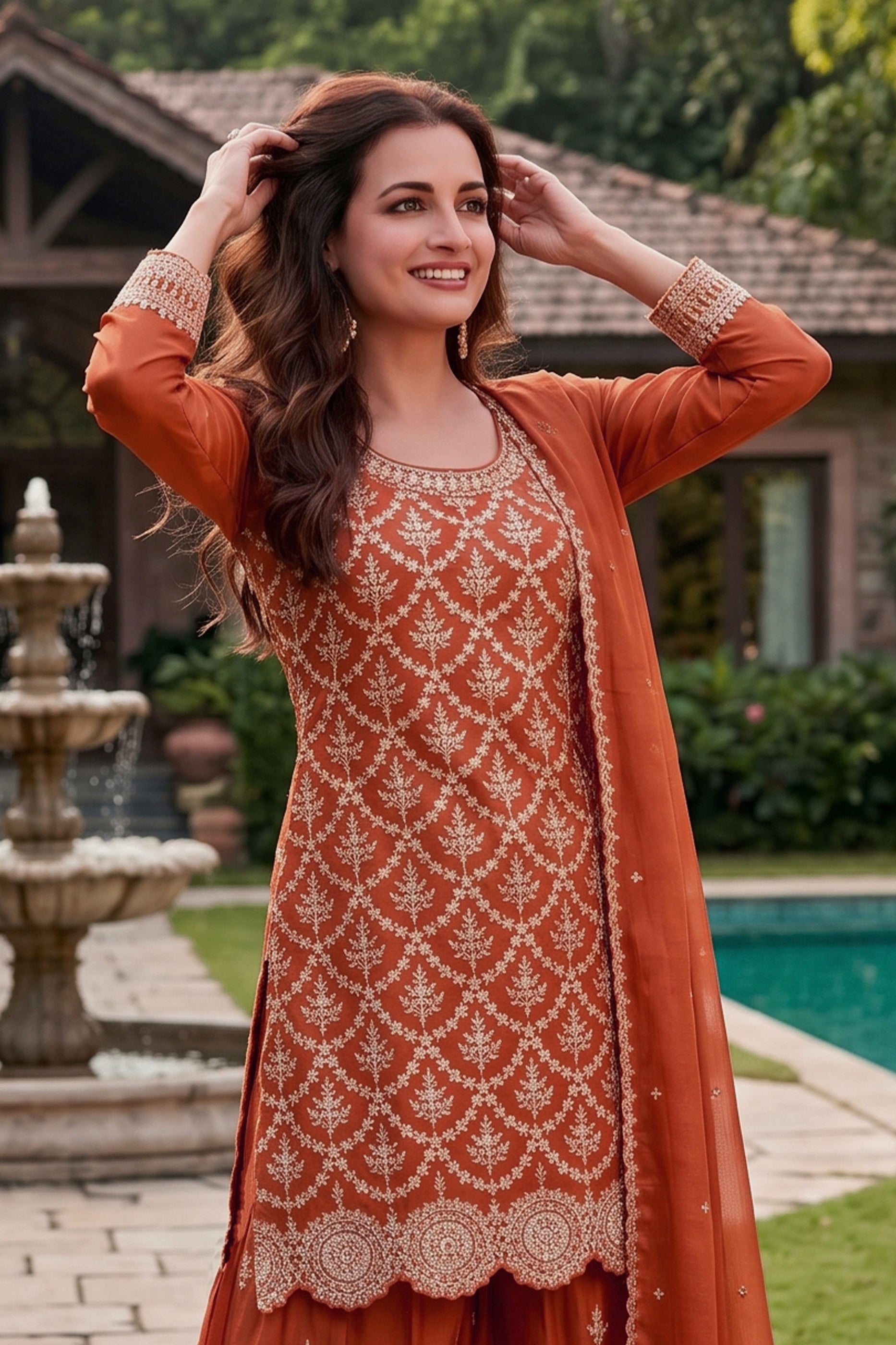 Orange Readymade Embroidered Chinon Suit-SAR12994_6_SareeButa.com
