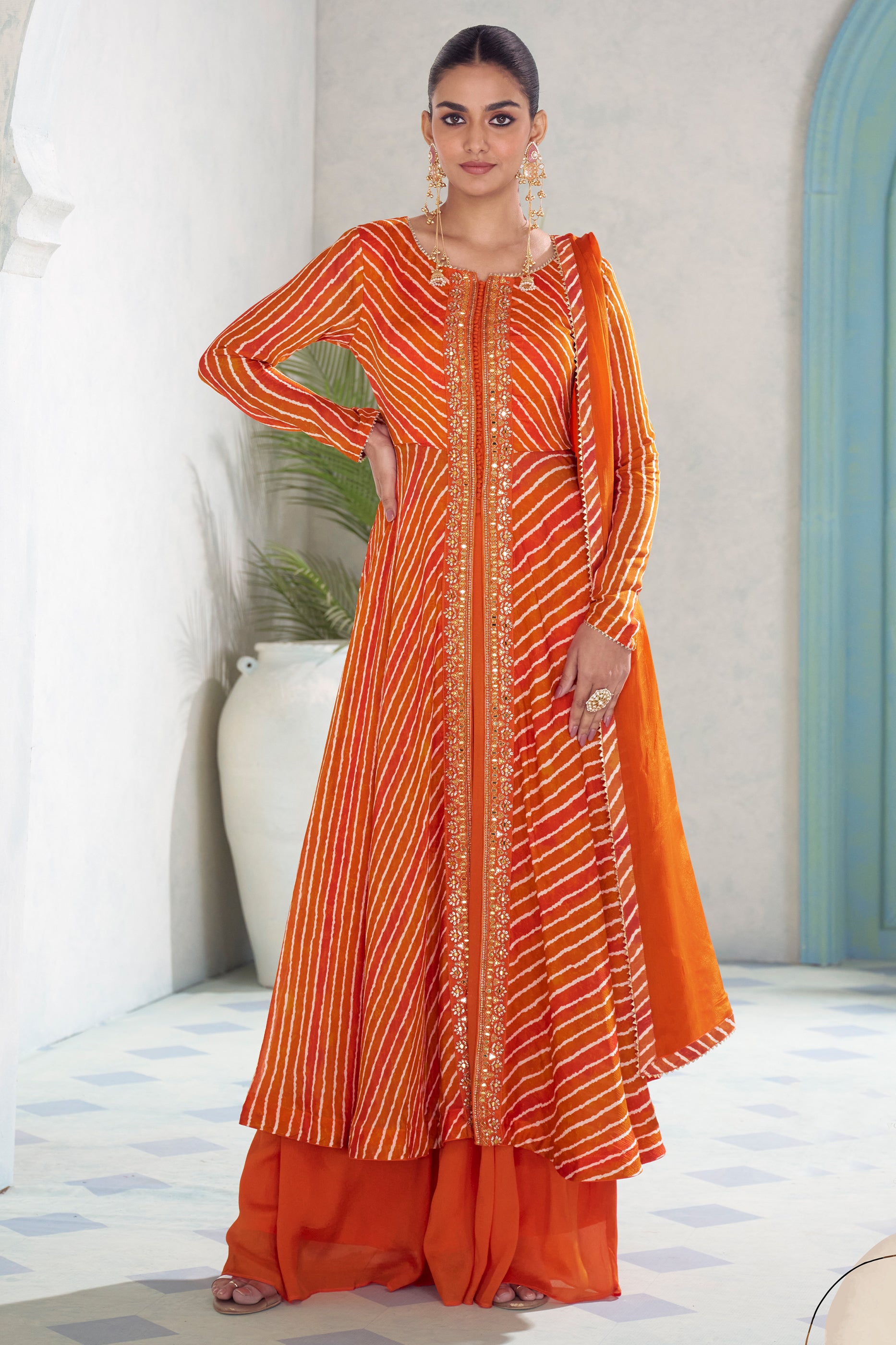 Orange Readymade Embroidered Chinon Suit-SAR13075_1_SareeButa.com