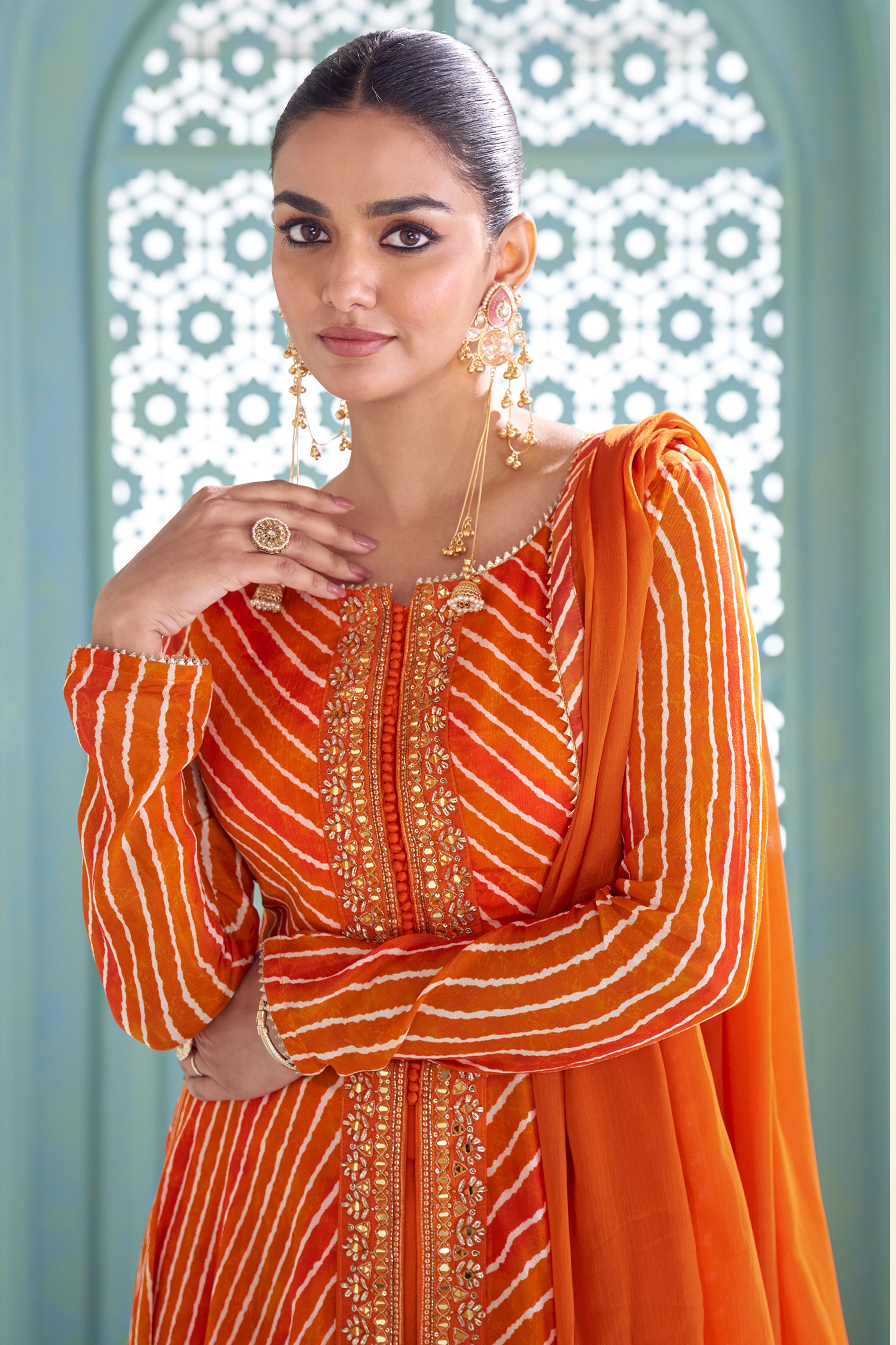 Orange Readymade Embroidered Chinon Suit-SAR13075_2_SareeButa.com