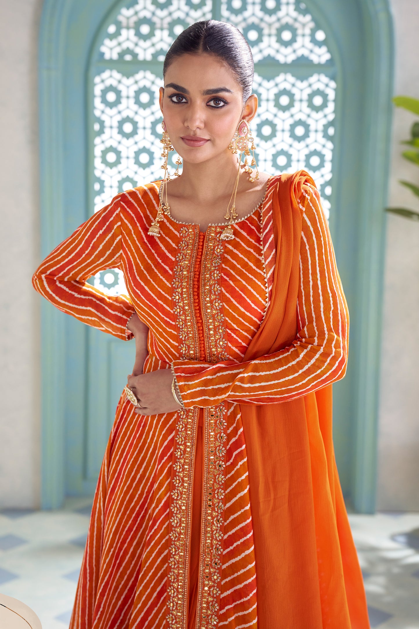 Orange Readymade Embroidered Chinon Suit-SAR13075_3_SareeButa.com