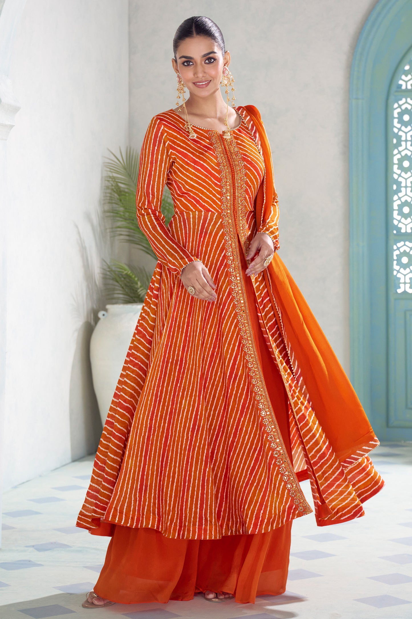 Orange Readymade Embroidered Chinon Suit-SAR13075_4_SareeButa.com